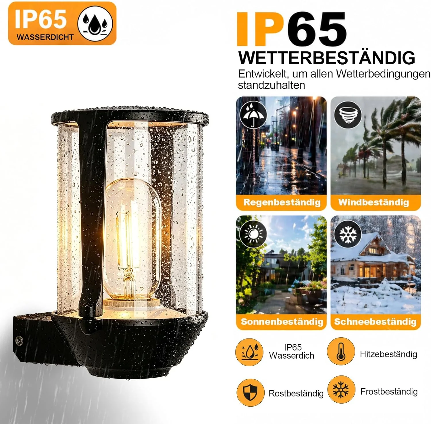 ZMH Außenwandleuchte IP65 E27 Schwarz Innen Wandlampe für Hauswand Balkon Flur Ohne Leuchtmittel - Image 5