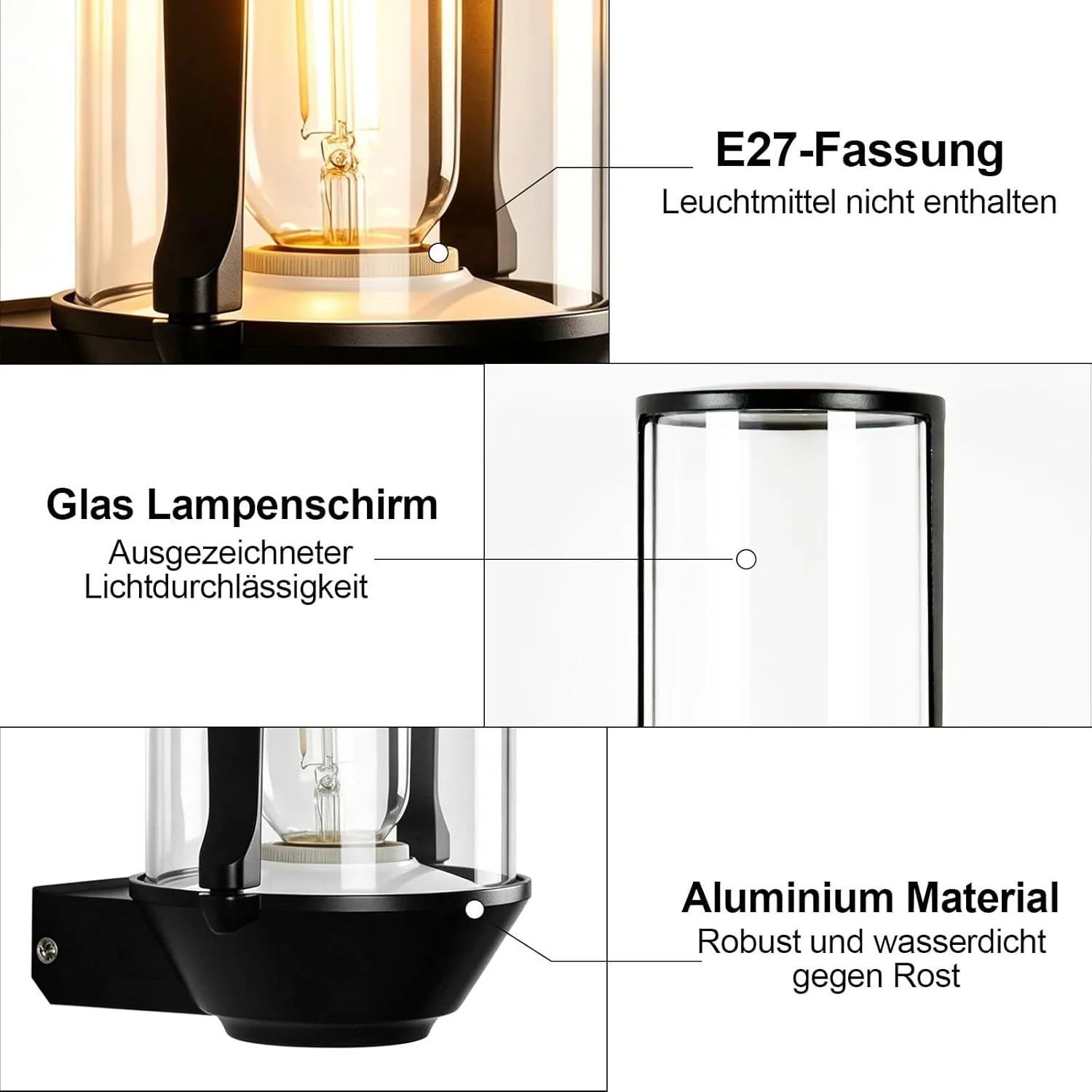 ZMH Außenwandleuchte IP65 E27 Schwarz Innen Wandlampe für Hauswand Balkon Flur Ohne Leuchtmittel - Image 7