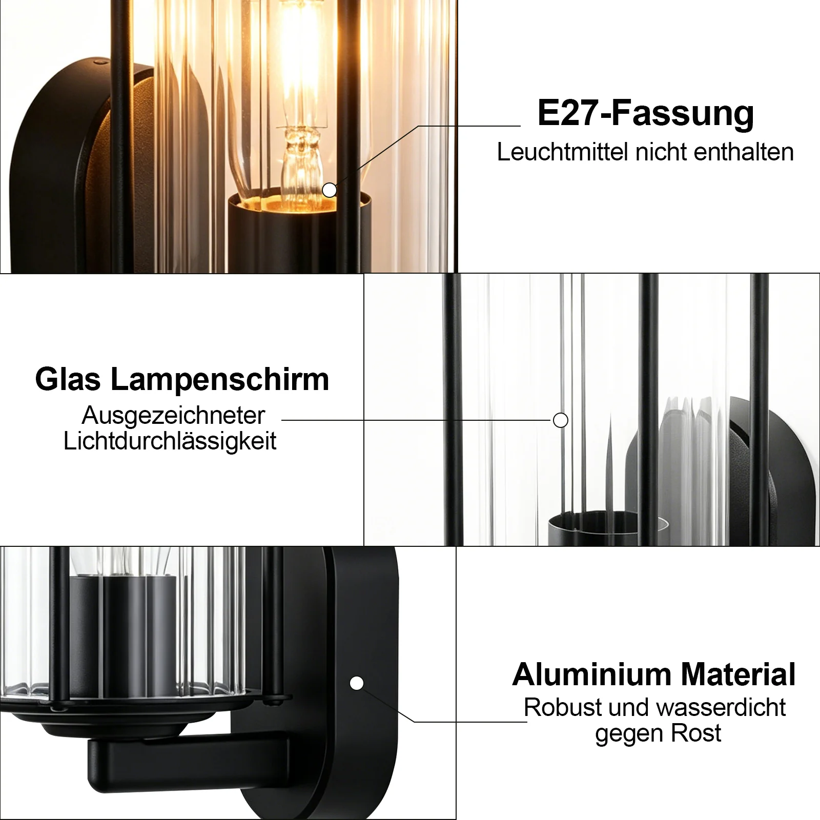 ZMH Außenwandleuchte IP65 E27 Schwarz Innen Wandlampe für Hauswand Balkon Flur Terrasse - Image 7