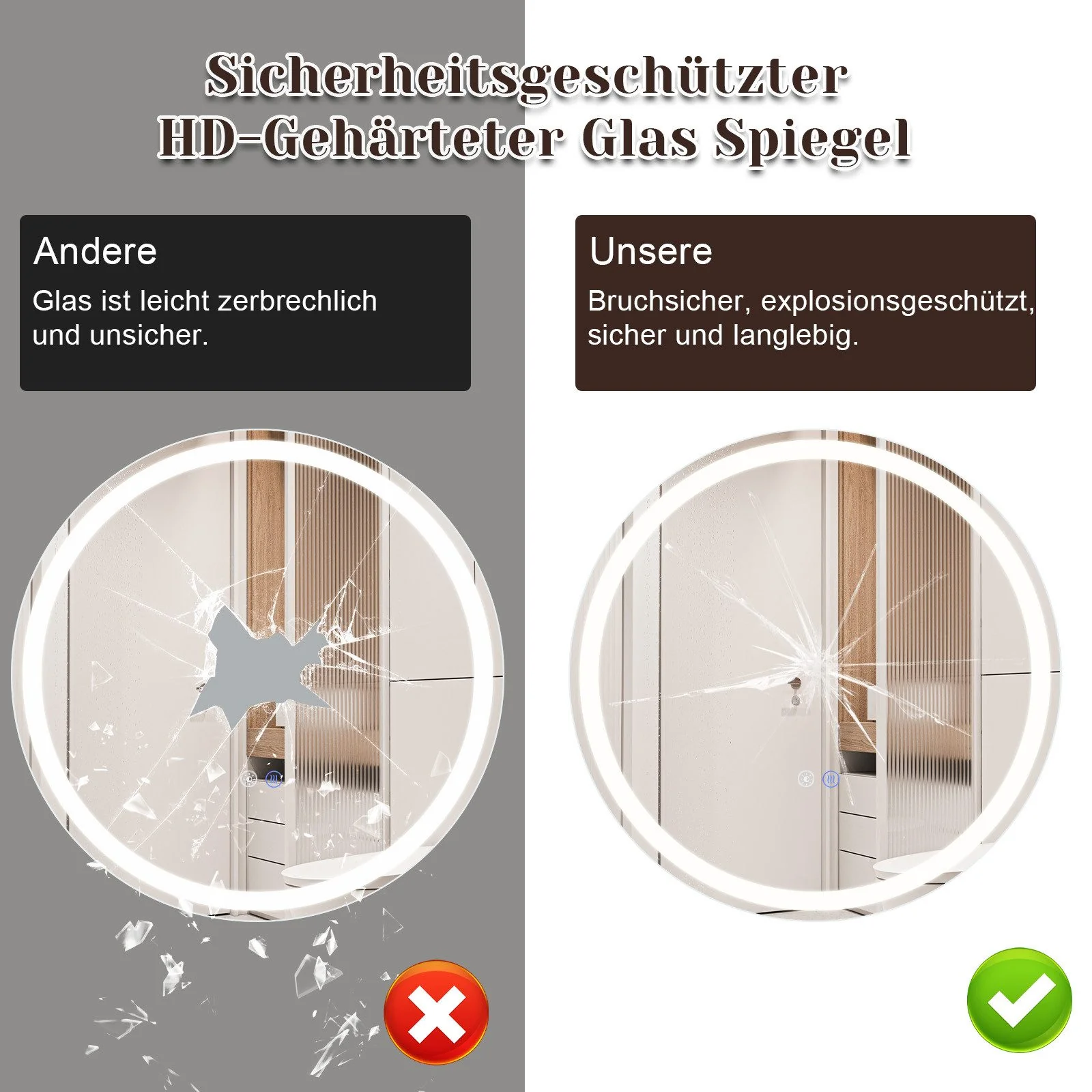 ZMH Badezimmerspiegel mit Antibeschlagfunktion IP44 rund weiß dimmbarer Badezimmerspiegel - Image 11
