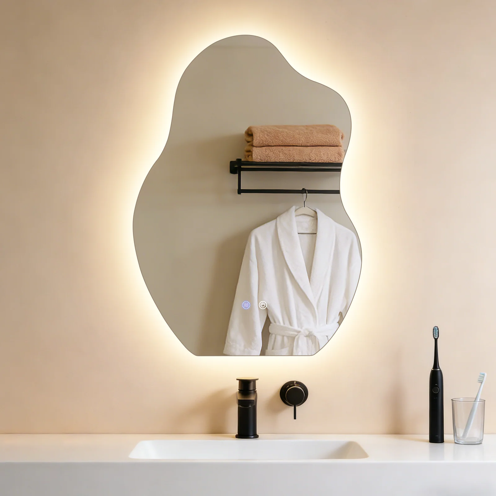 ZMH Badspiegel asymmetrisch mit Beleuchtung LED 50x70cm Entfogger-Funktion Touch Dimmbar Wandspiegel - Image 3