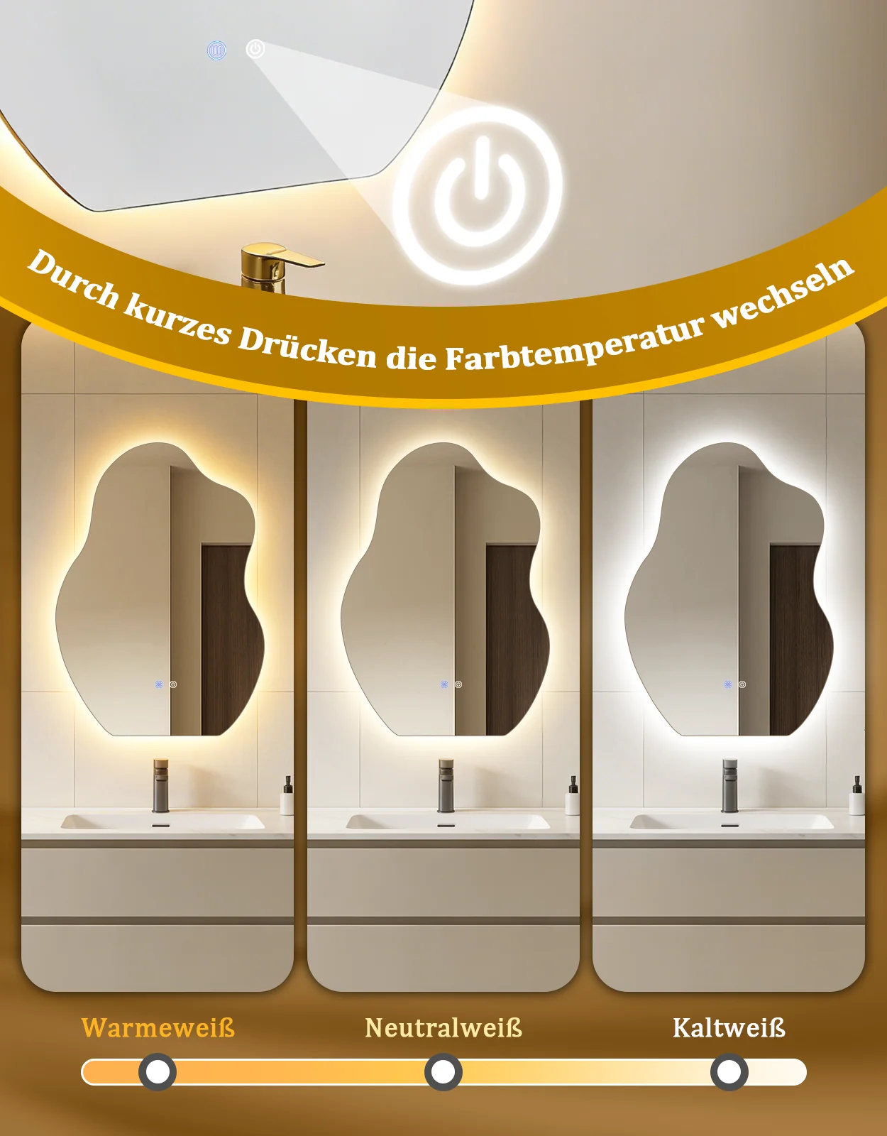 ZMH Badspiegel asymmetrisch mit Beleuchtung LED 50x70cm Entfogger-Funktion Touch Dimmbar Wandspiegel - Image 4