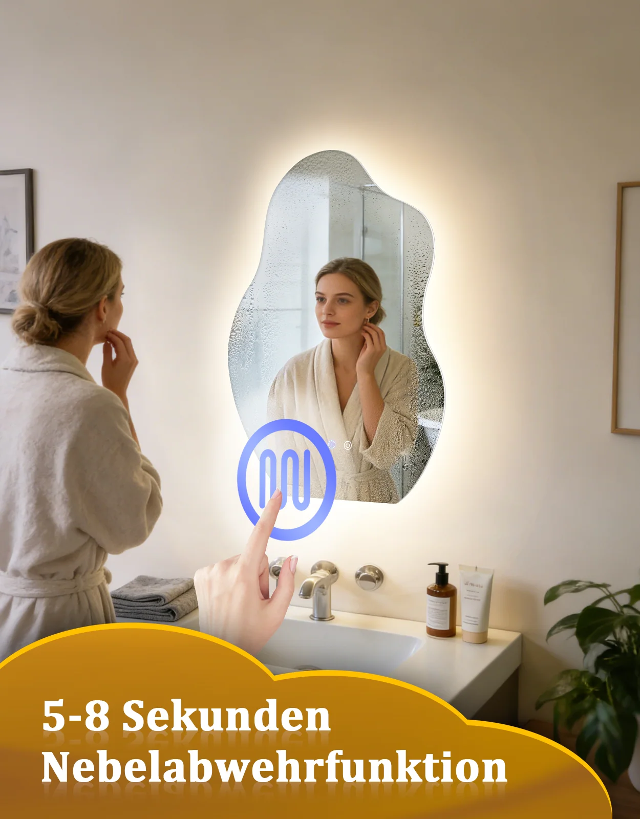 ZMH Badspiegel asymmetrisch mit Beleuchtung LED 50x70cm Entfogger-Funktion Touch Dimmbar Wandspiegel - Image 6