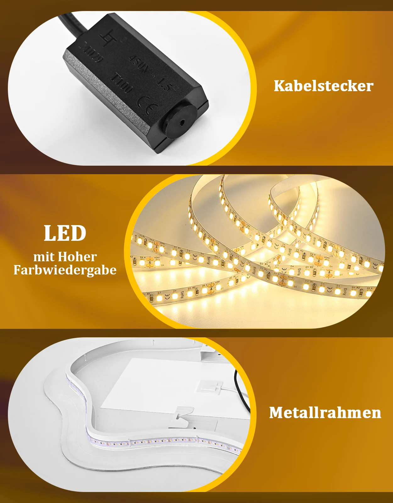 ZMH Badspiegel asymmetrisch mit Beleuchtung LED 50x70cm Entfogger-Funktion Touch Dimmbar Wandspiegel - Image 8
