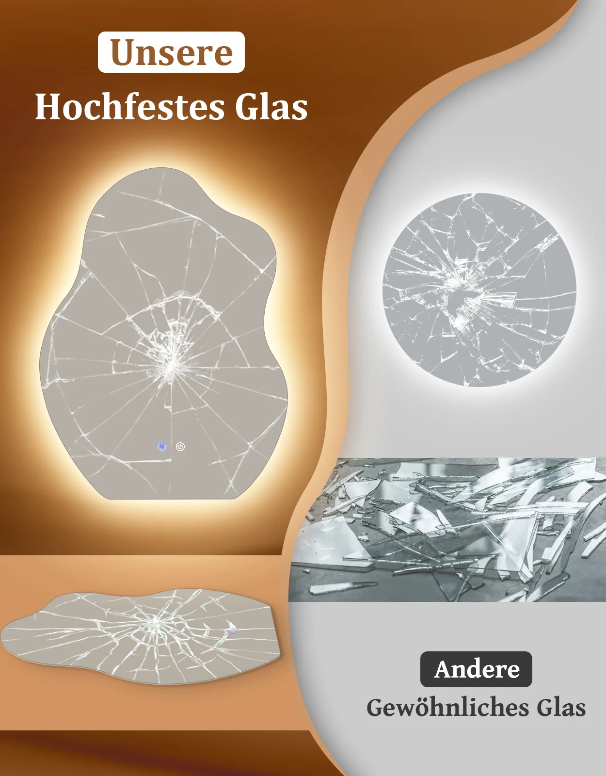 ZMH Badspiegel asymmetrisch mit Beleuchtung LED 60x80cm Entfogger-Funktion Touch Dimmbar Wandspiegel - Image 7