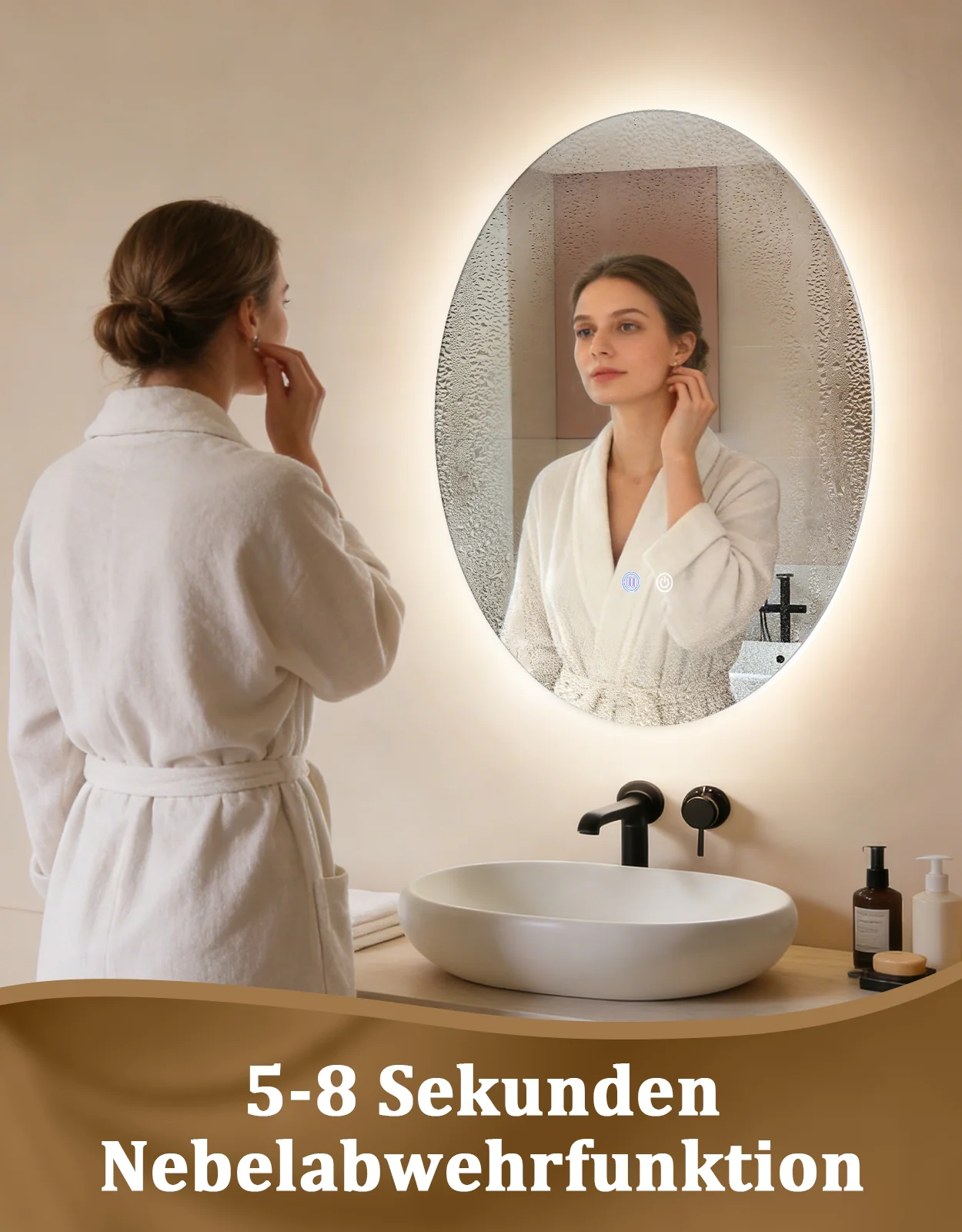 ZMH Badspiegel mit Beleuchtung LED 60x80cm Entfogger-Funktion Touch Dimmbar Oval Wandspiegel - Image 6
