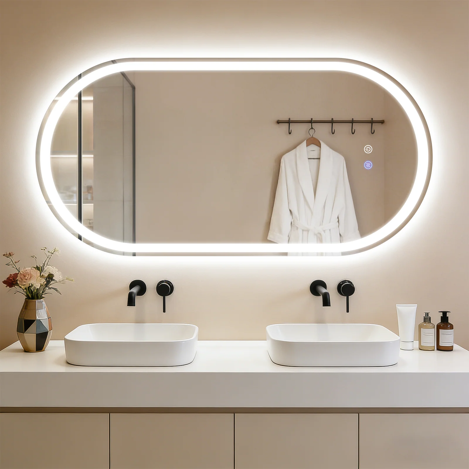 ZMH Badspiegel Oval mit Beleuchtung LED 60x120cm Entfogger-Funktion Touch Dimmbar Wandspiegel - Image 3