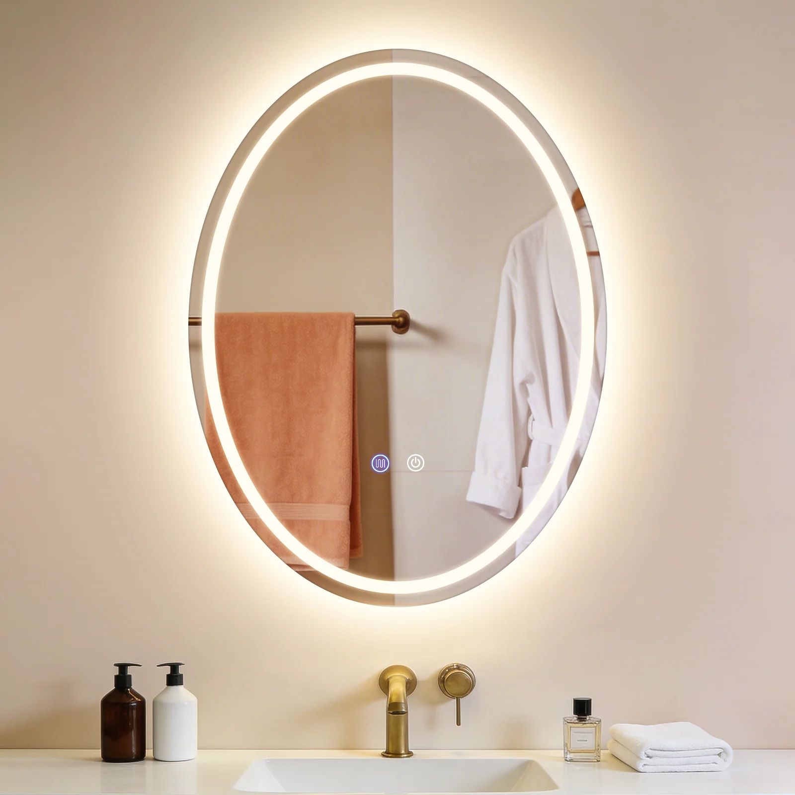 ZMH Badspiegel Oval mit Beleuchtung LED 60x80cm Entfogger-Funktion Touch Dimmbar Wandspiegel - Image 3