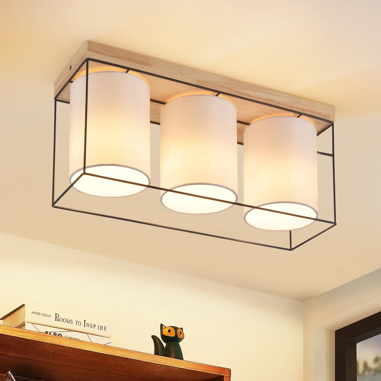 ZMH Deckenlampe Holz 3 Flammig E14 Vintage Industrial Retro Deckenleuchte für Esszimmer Wohnzimmer - Image 2