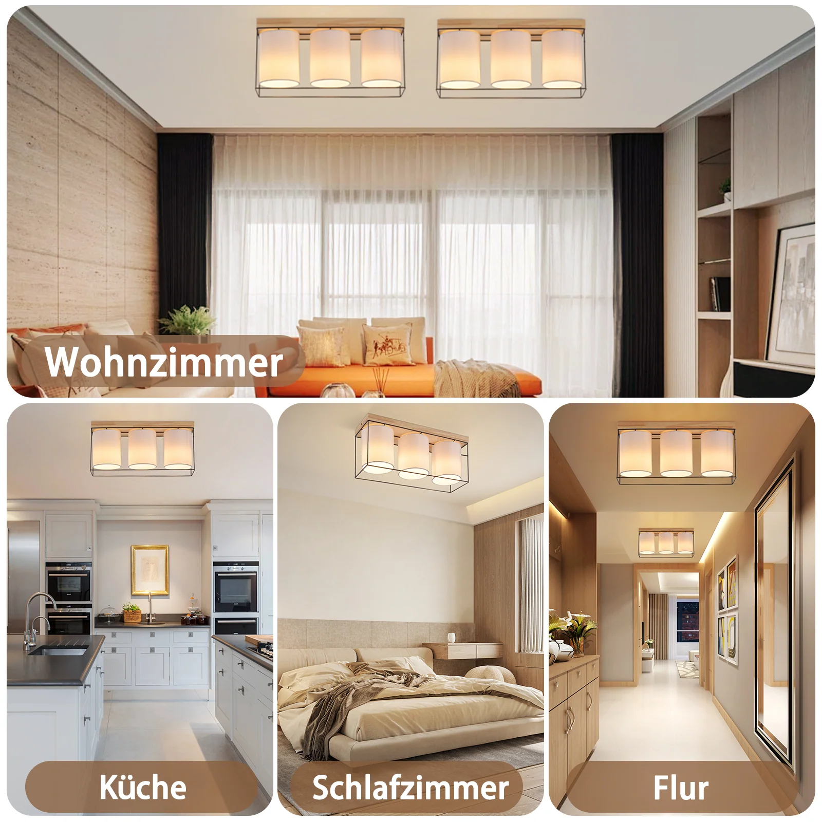 ZMH Deckenlampe Holz 3 Flammig E14 Vintage Industrial Retro Deckenleuchte für Esszimmer Wohnzimmer - Image 9