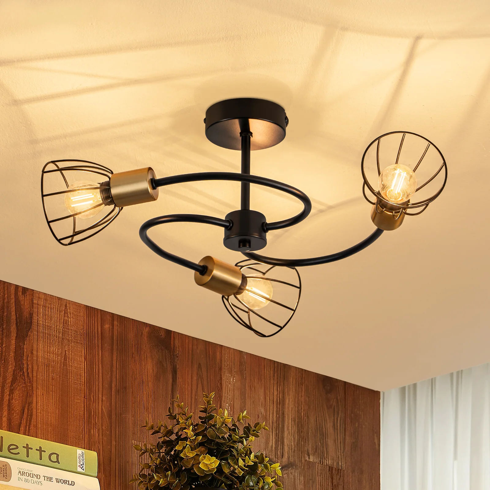 ZMH Deckenleuchte Schwarz Vintage Metall 3 Flammig E14 Industrial Deckenlampe für Flur Schlafzimmer - Image 2