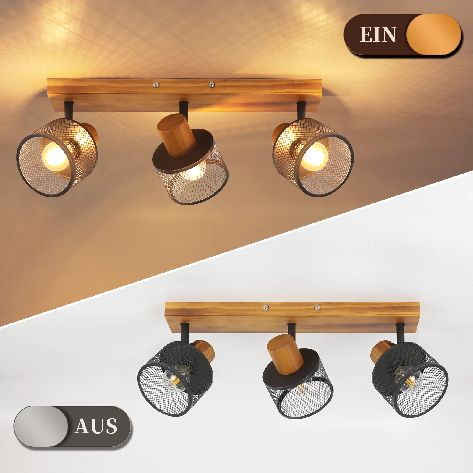 ZMH Deckenstrahler 3 flammig E14 Vintage Industrial Metall Deckenleuchte für Schlafzimmer Wohnzimmer - Image 4
