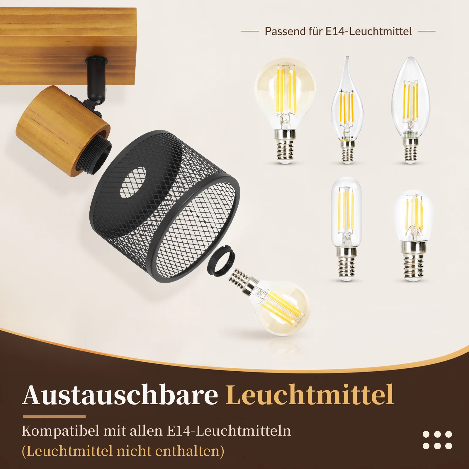 ZMH Deckenstrahler 4 flammig E14 Vintage Industrial Metall Deckenleuchte für Schlafzimmer Wohnzimmer - Image 6