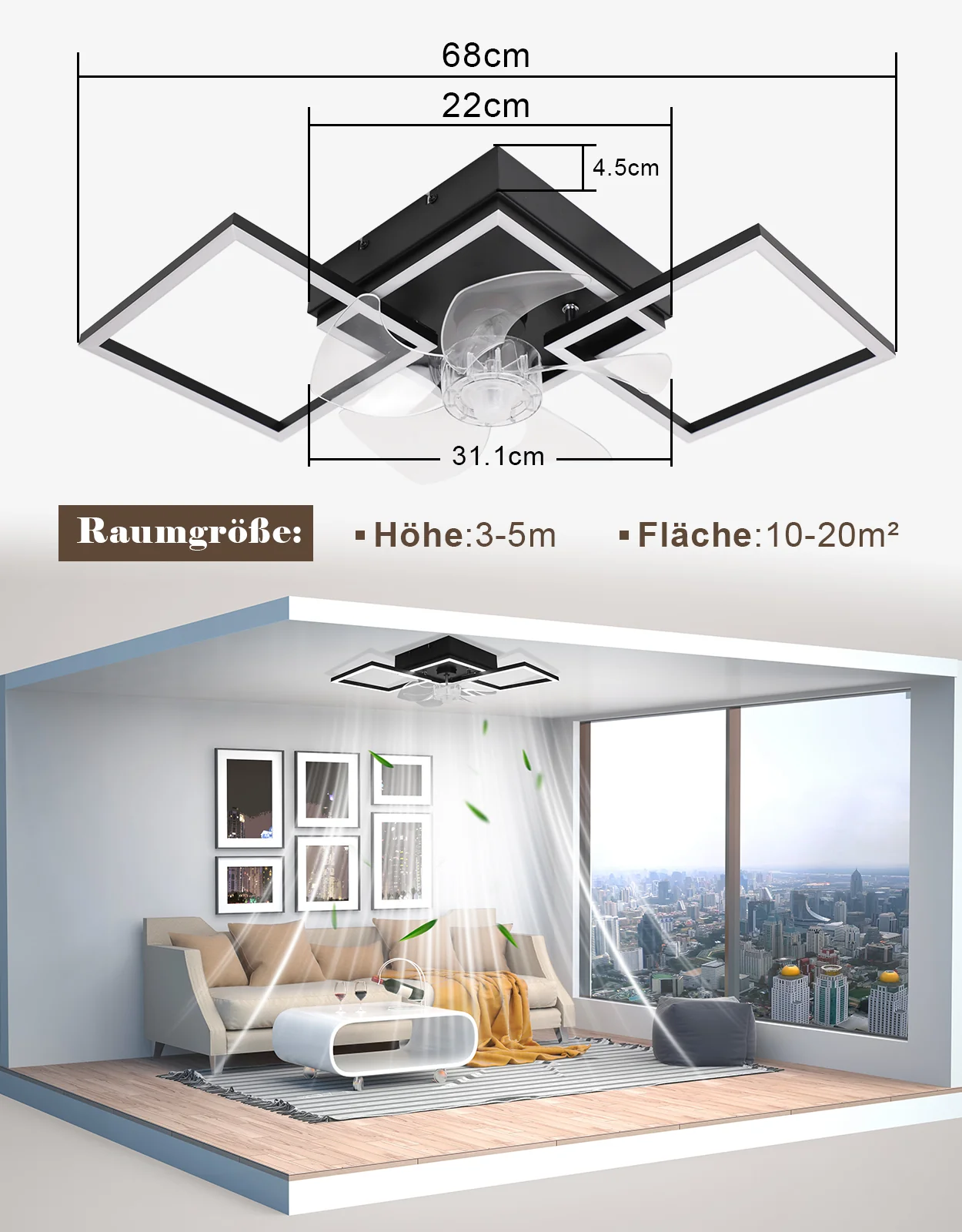 ZMH Deckenventilator mit Beleuchtung 6-Gang LED Dimmbar 68cm Deckenlampe für Wohnzimmer Esszimmer - Image 2