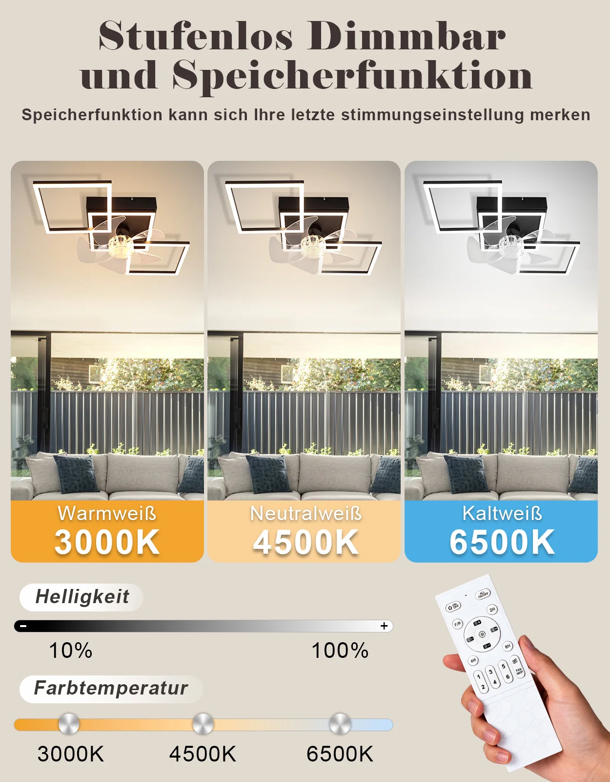 ZMH Deckenventilator mit Beleuchtung 6-Gang LED Dimmbar 68cm Deckenlampe für Wohnzimmer Esszimmer - Image 4