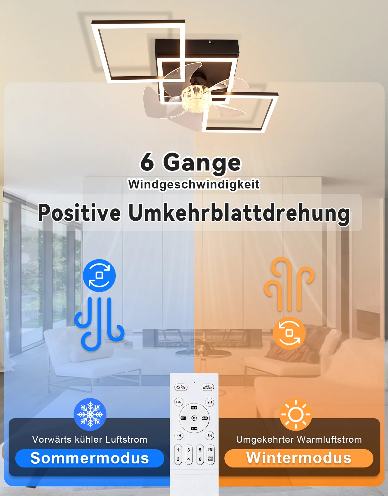 ZMH Deckenventilator mit Beleuchtung 6-Gang LED Dimmbar 68cm Deckenlampe für Wohnzimmer Esszimmer - Image 8