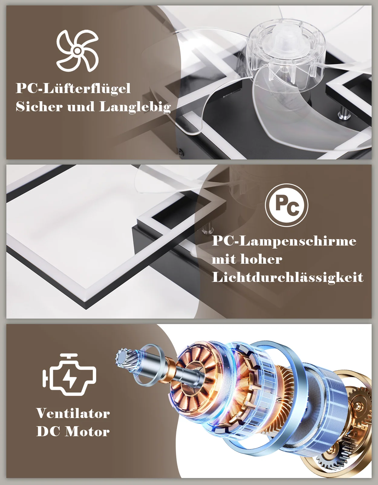 ZMH Deckenventilator mit Beleuchtung 6-Gang LED Dimmbar 68cm Deckenlampe für Wohnzimmer Esszimmer - Image 9