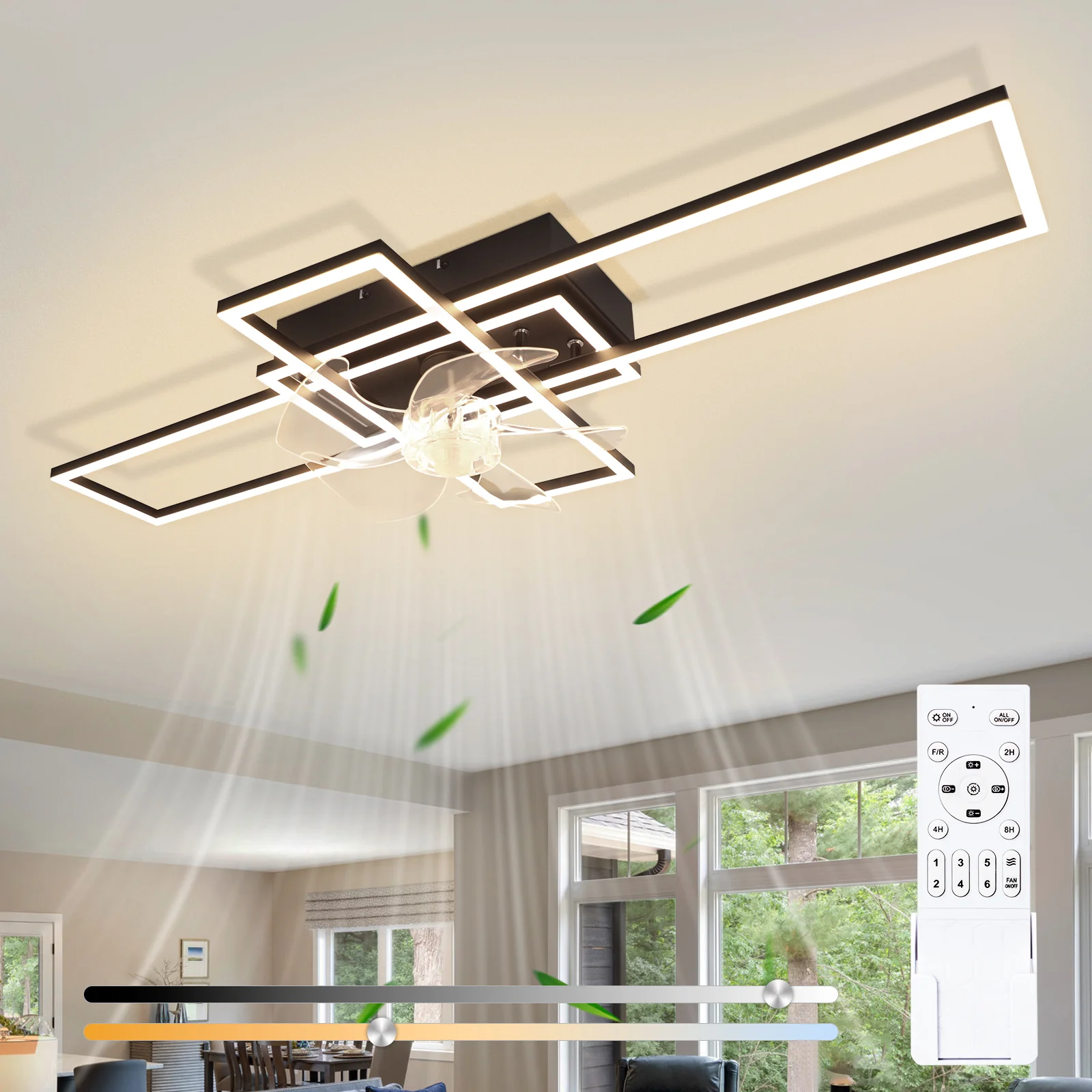 ZMH Deckenventilator mit Beleuchtung 94cm 6-Gang LED Dimmbar Timer Deckenlampe Wohnzimmer Esszimmer - Image 4