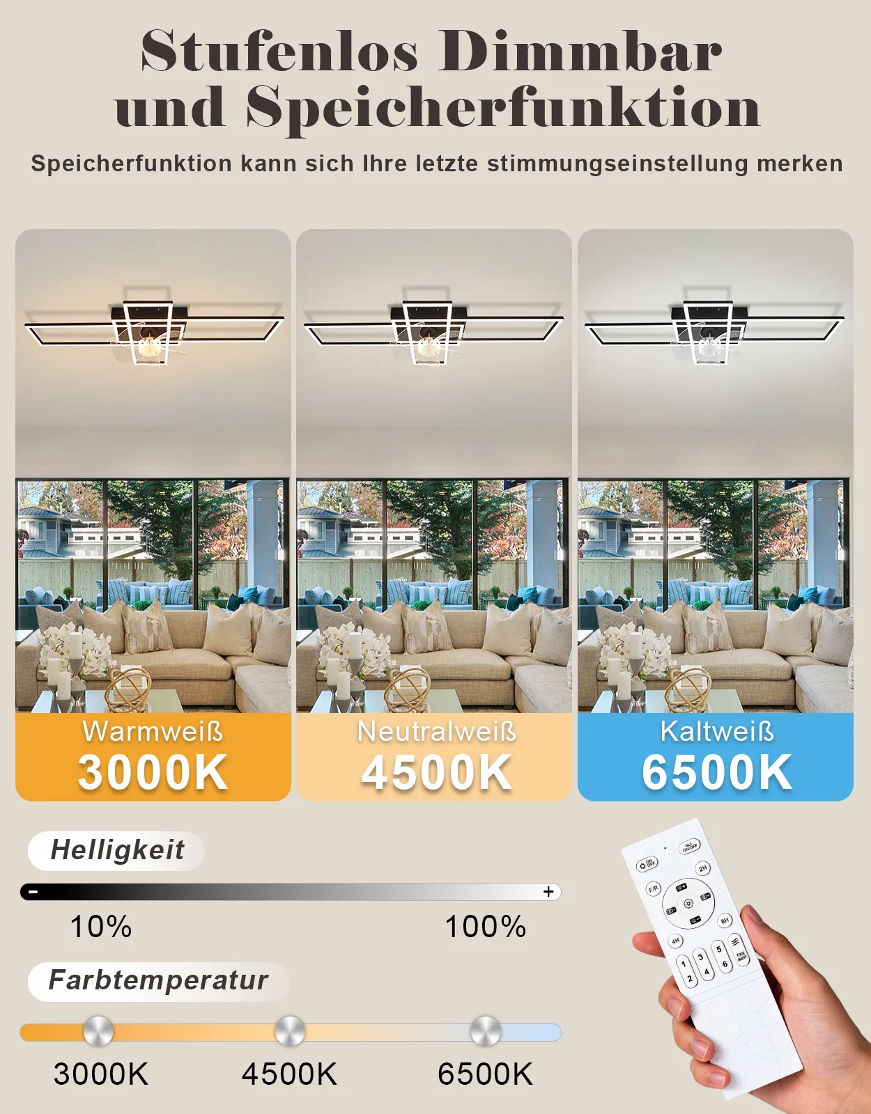 ZMH Deckenventilator mit Beleuchtung 94cm 6-Gang LED Dimmbar Timer Deckenlampe Wohnzimmer Esszimmer - Image 5