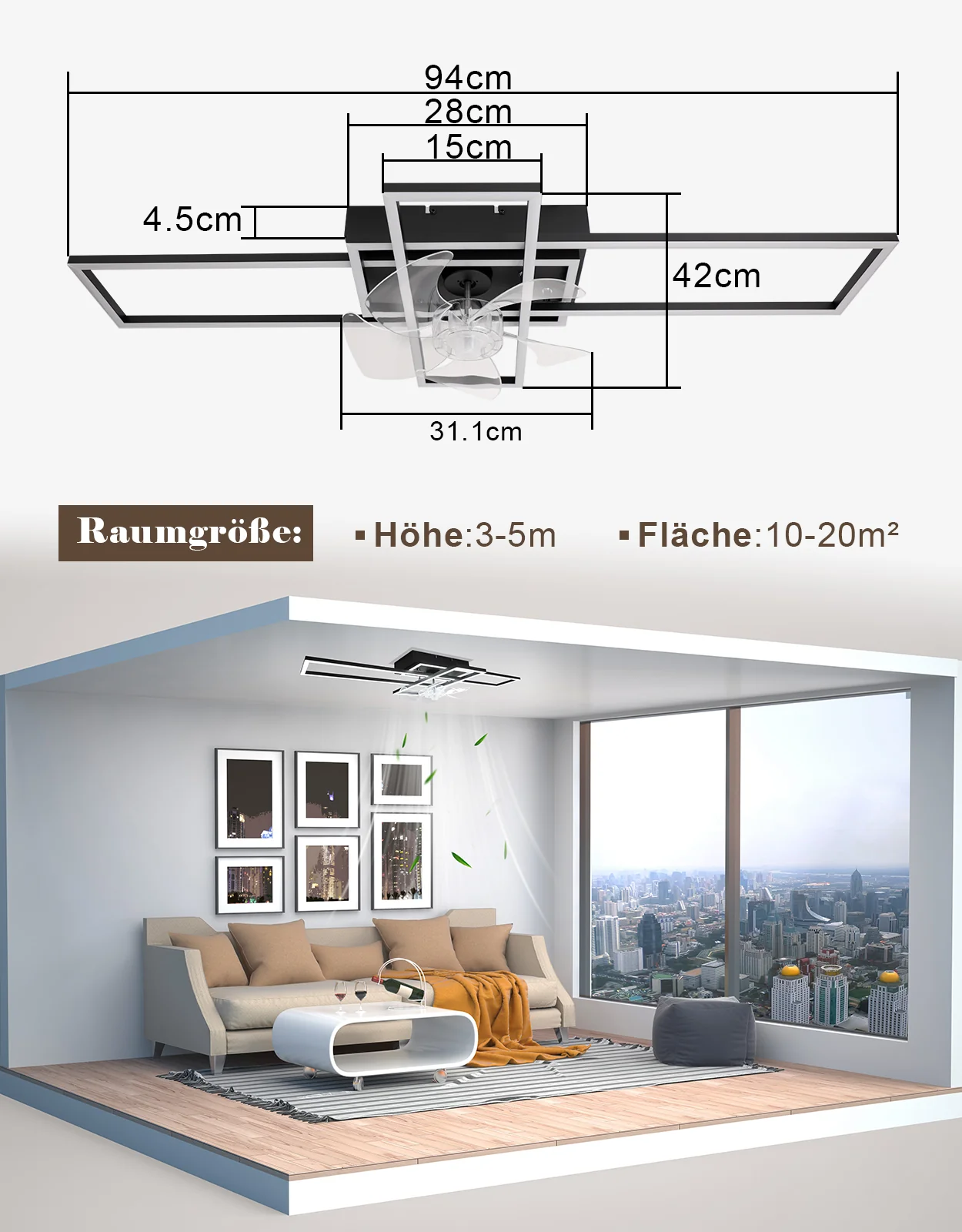 ZMH Deckenventilator mit Beleuchtung 94cm 6-Gang LED Dimmbar Timer Deckenlampe Wohnzimmer Esszimmer - Image 6