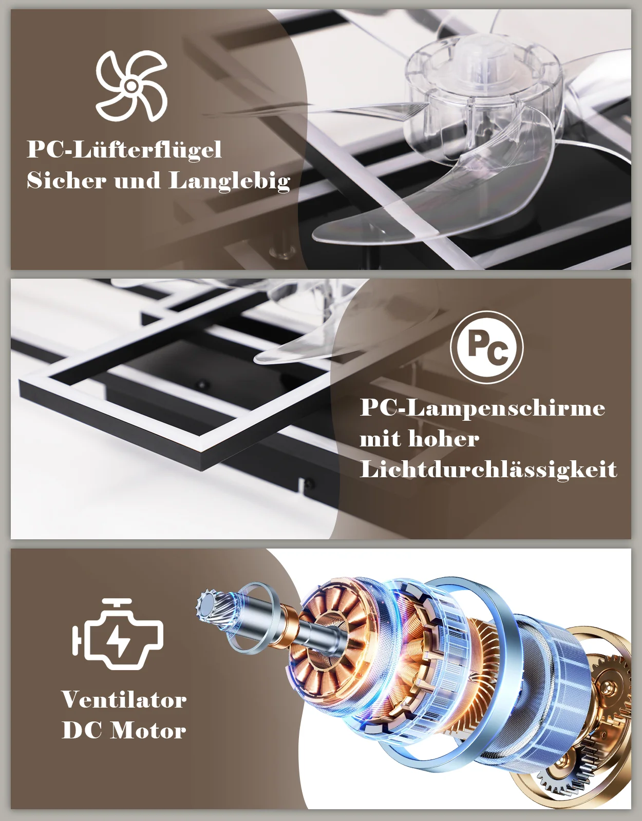 ZMH Deckenventilator mit Beleuchtung 94cm 6-Gang LED Dimmbar Timer Deckenlampe Wohnzimmer Esszimmer - Image 8