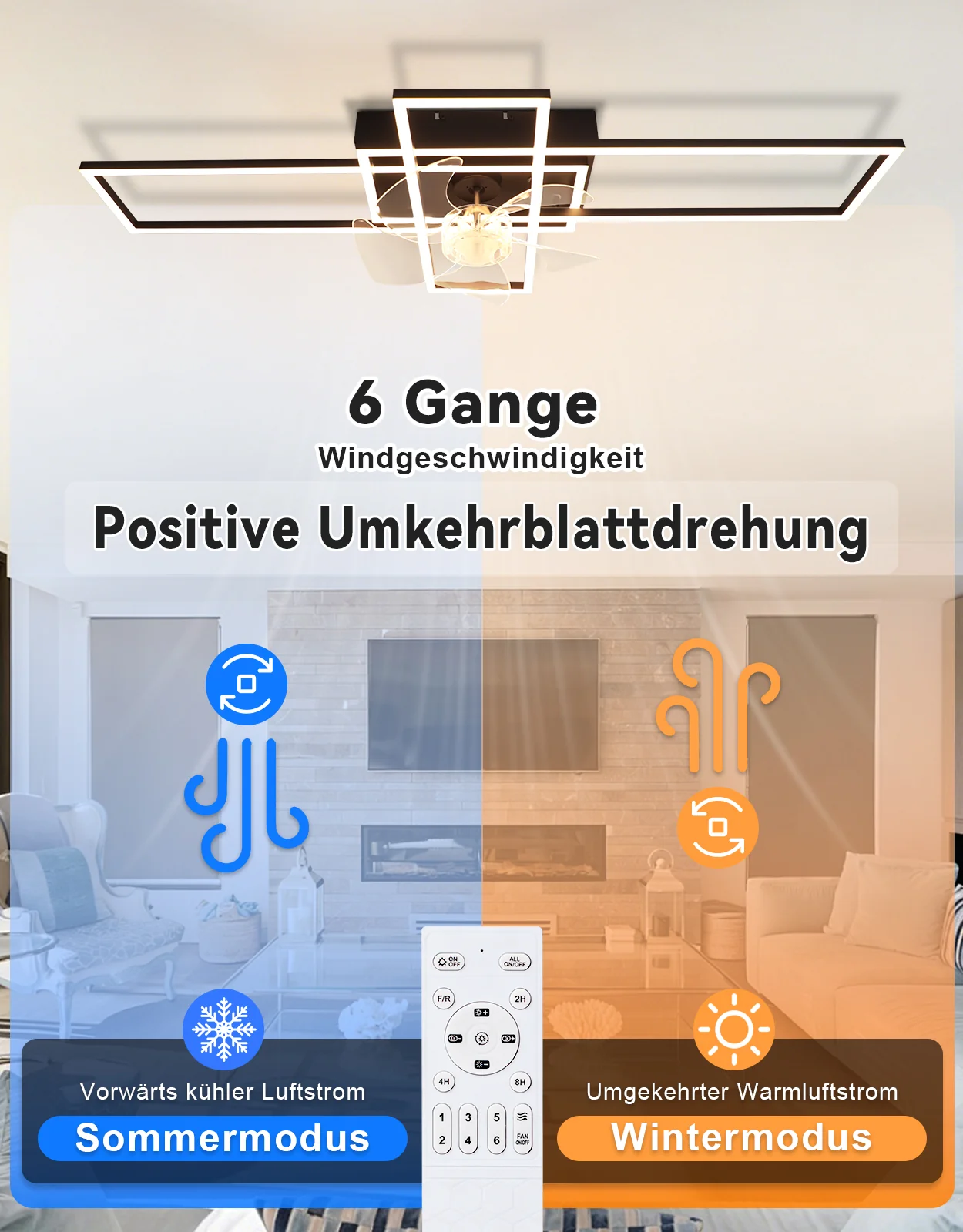 ZMH Deckenventilator mit Beleuchtung 94cm 6-Gang LED Dimmbar Timer Deckenlampe Wohnzimmer Esszimmer - Image 9