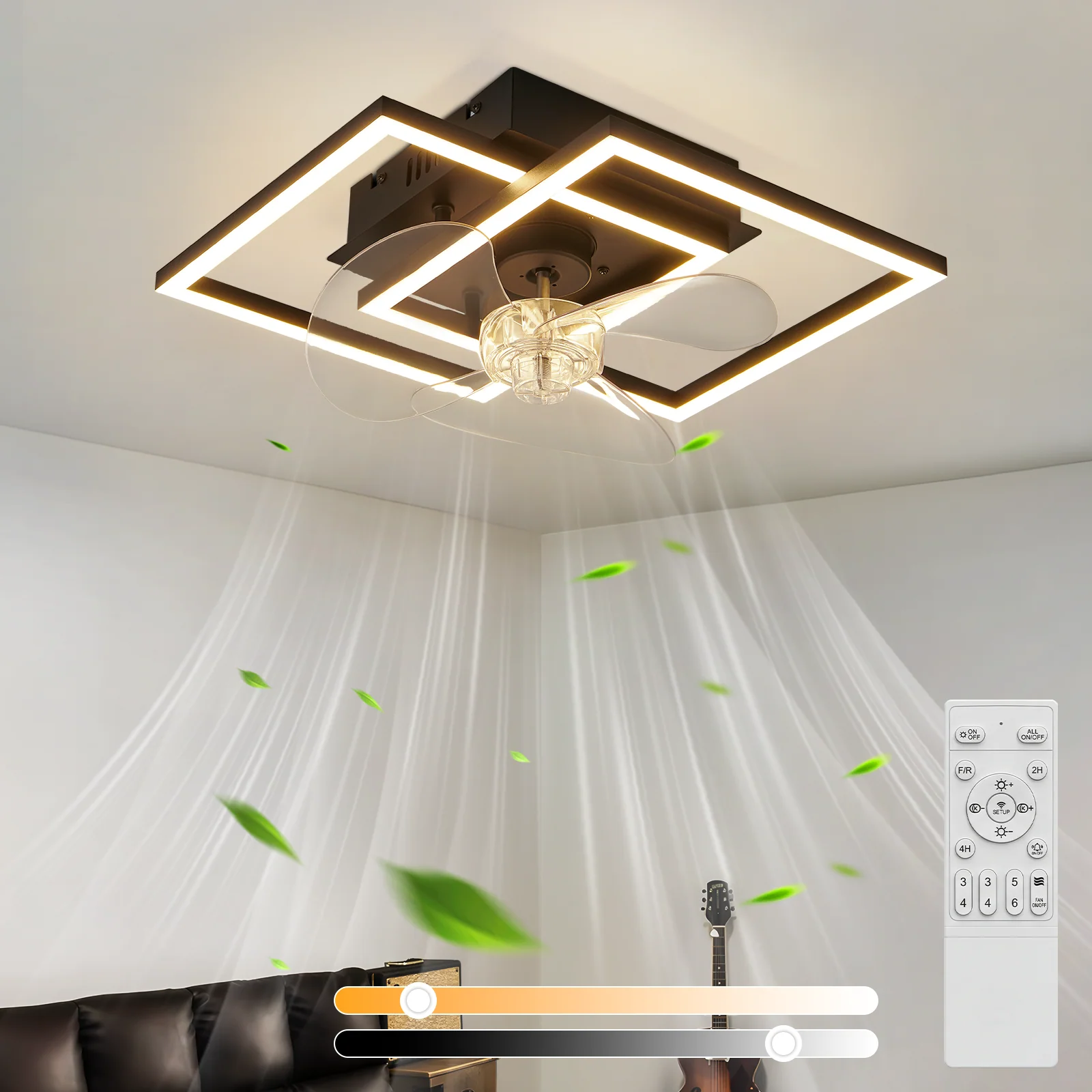 ZMH Deckenventilator mit Beleuchtung LED Schwarz Dimmbar 6-Gang DC-Motor Deckenlampe Schlafzimmer - Image 2