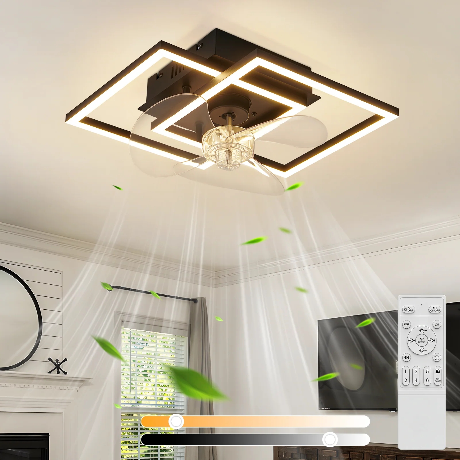 ZMH Deckenventilator mit Beleuchtung LED Schwarz Dimmbar 6-Gang DC-Motor Deckenlampe Schlafzimmer - Image 4