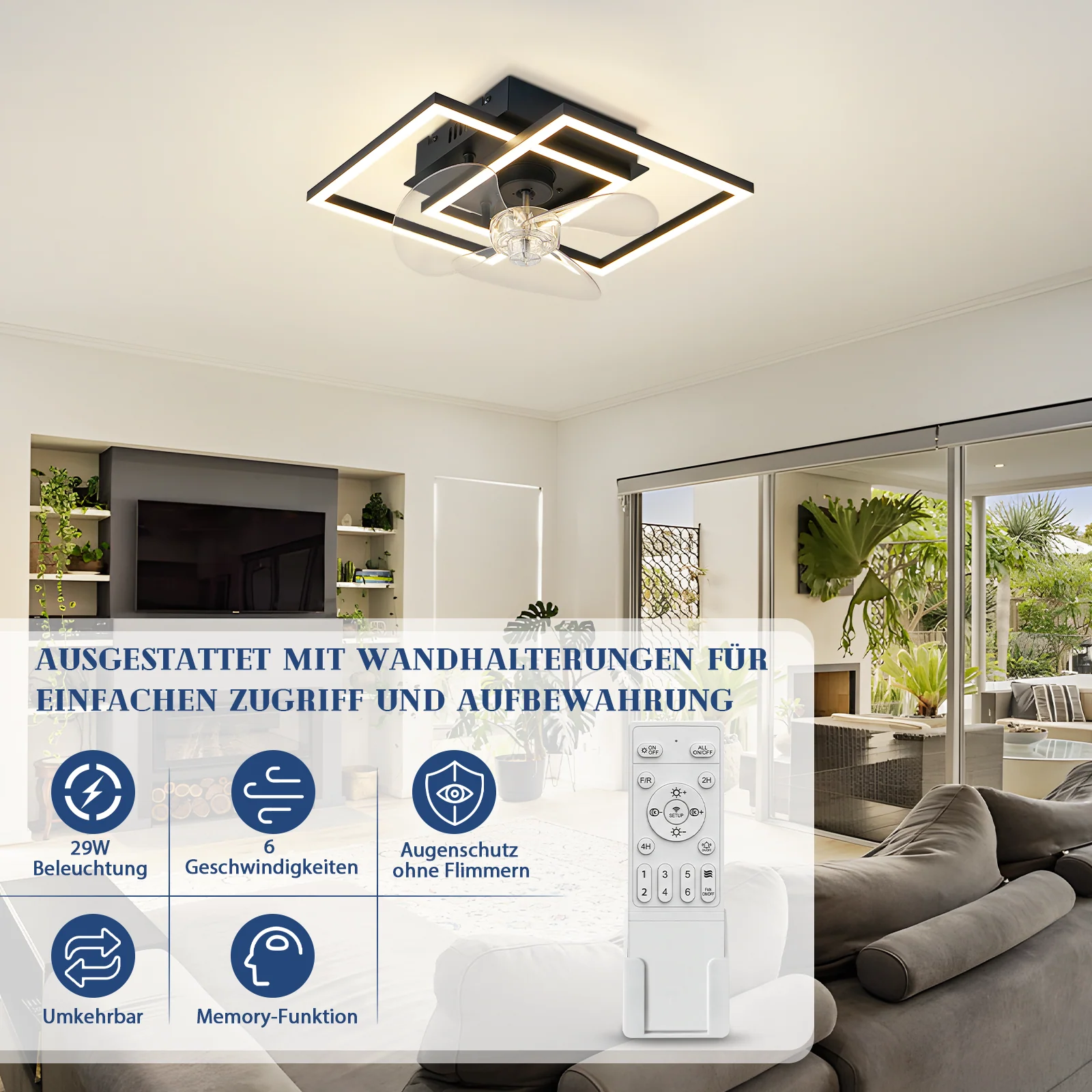 ZMH Deckenventilator mit Beleuchtung LED Schwarz Dimmbar 6-Gang DC-Motor Deckenlampe Schlafzimmer - Image 6