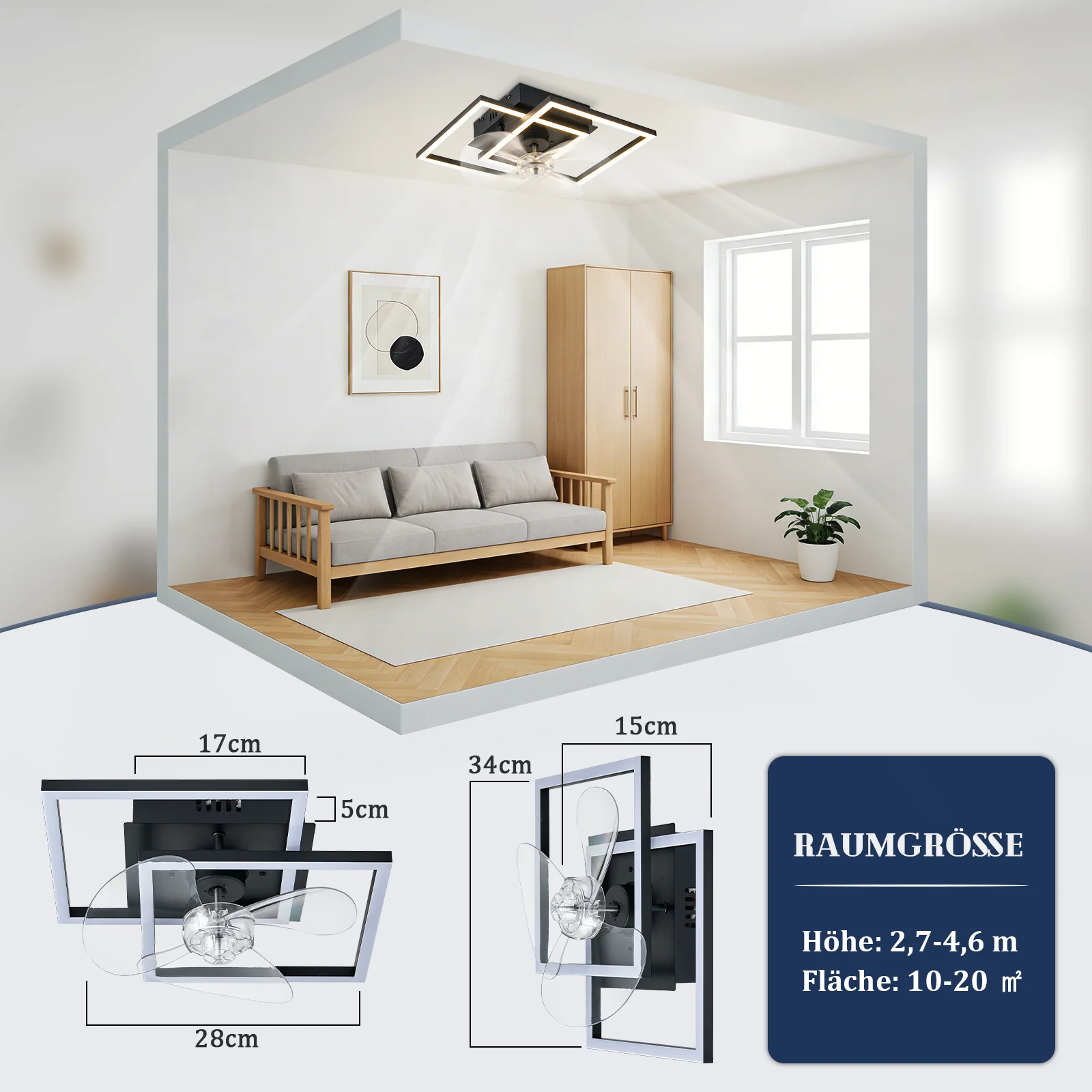 ZMH Deckenventilator mit Beleuchtung LED Schwarz Dimmbar 6-Gang DC-Motor Deckenlampe Schlafzimmer - Image 8