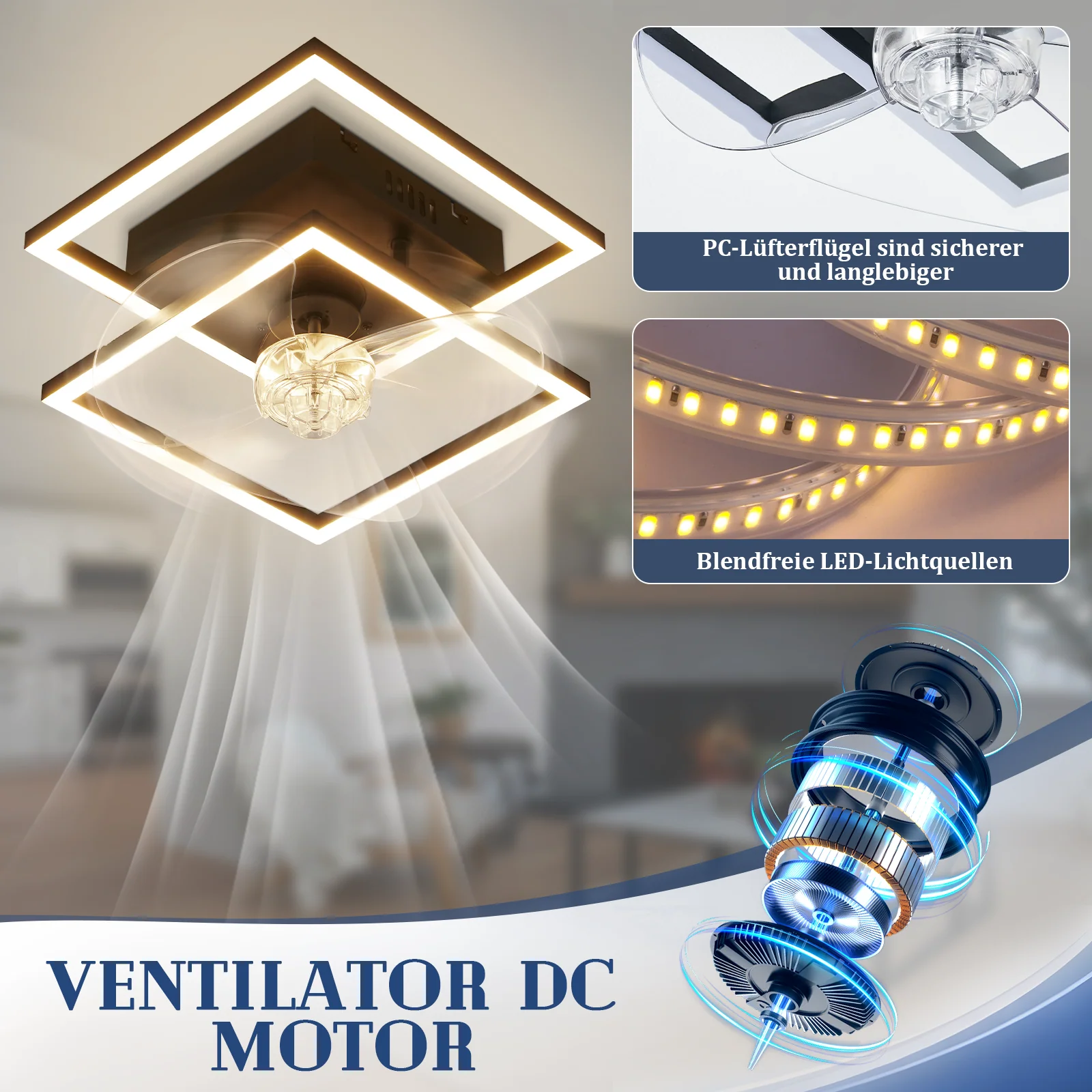 ZMH Deckenventilator mit Beleuchtung LED Schwarz Dimmbar 6-Gang DC-Motor Deckenlampe Schlafzimmer - Image 9