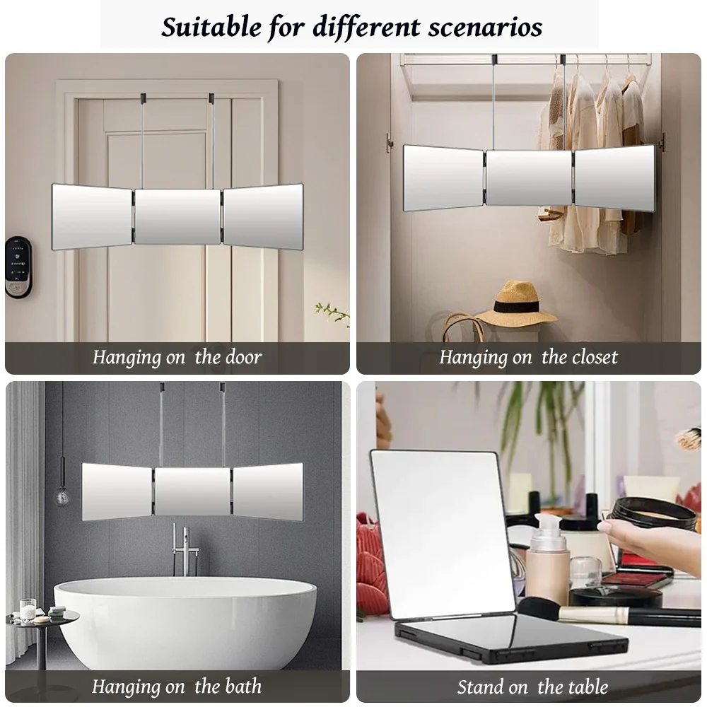ZMH Dreiflügeliger Kosmetikspiegel Metall Schwarz Höhenverstellbar Spiegel Für Badezimmer Toilette - Image 2