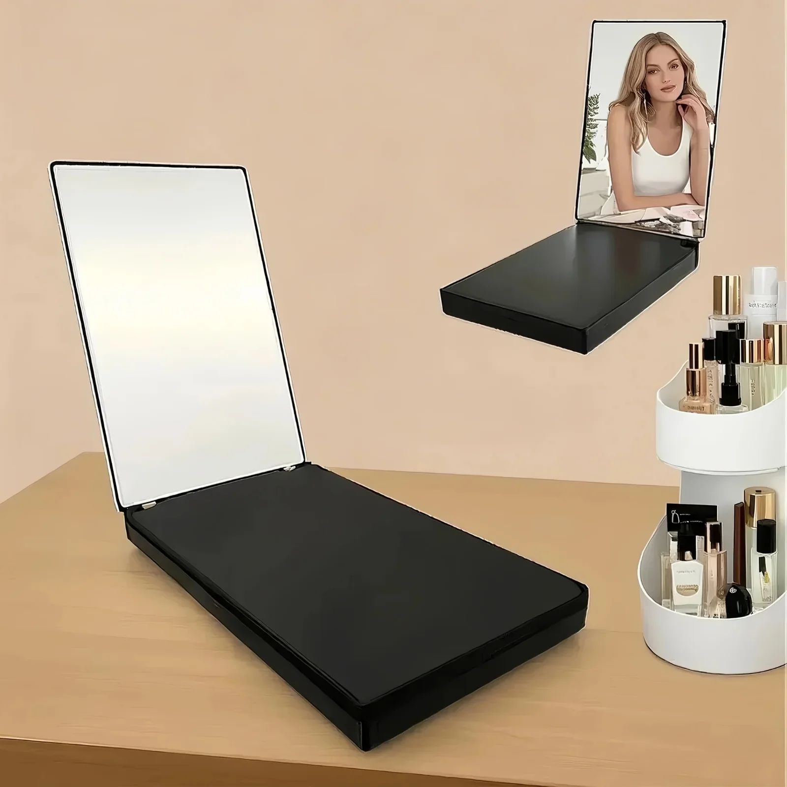 ZMH Dreiflügeliger Kosmetikspiegel Metall Schwarz Höhenverstellbar Spiegel Für Badezimmer Toilette - Image 8