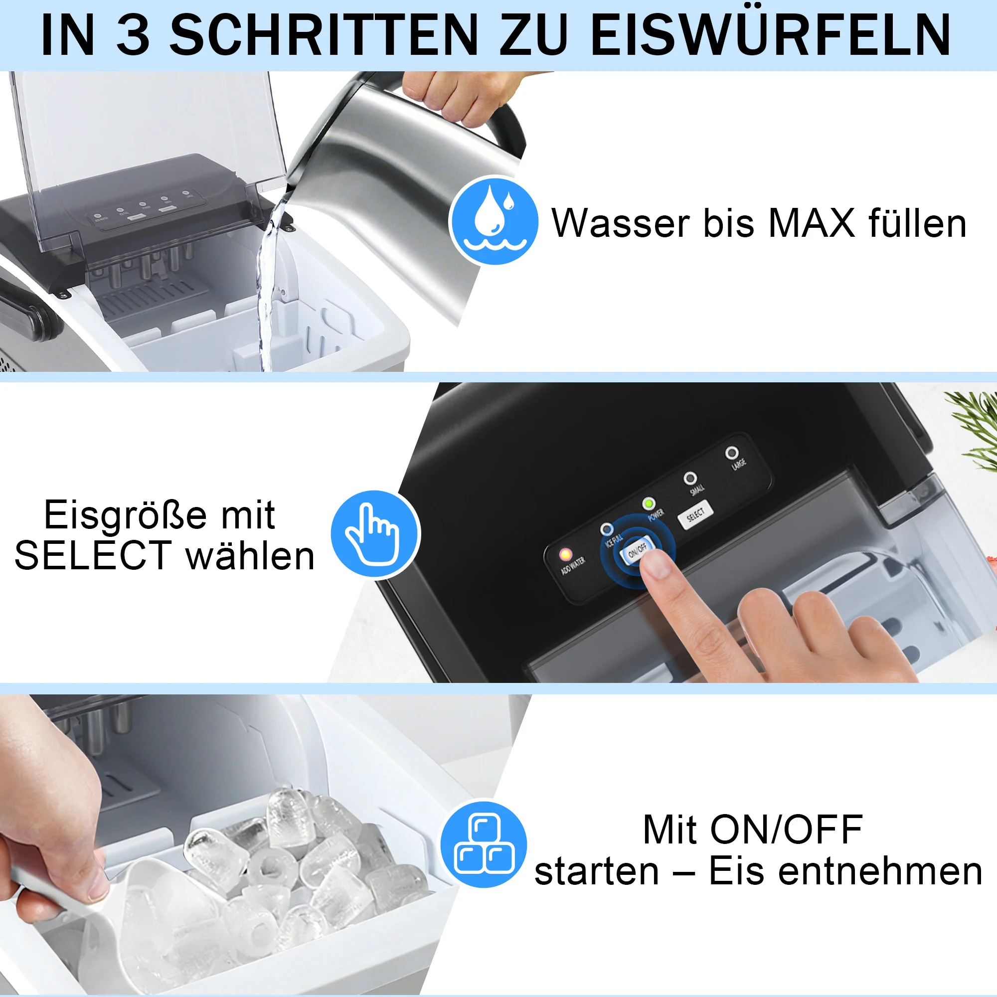 ZMH Eiswürfelbereiter mit Kompressor – 6 Eiswürfel in 9 Min 2 Kugelgrößen 1,3 L Tank für Zuhause - Image 5