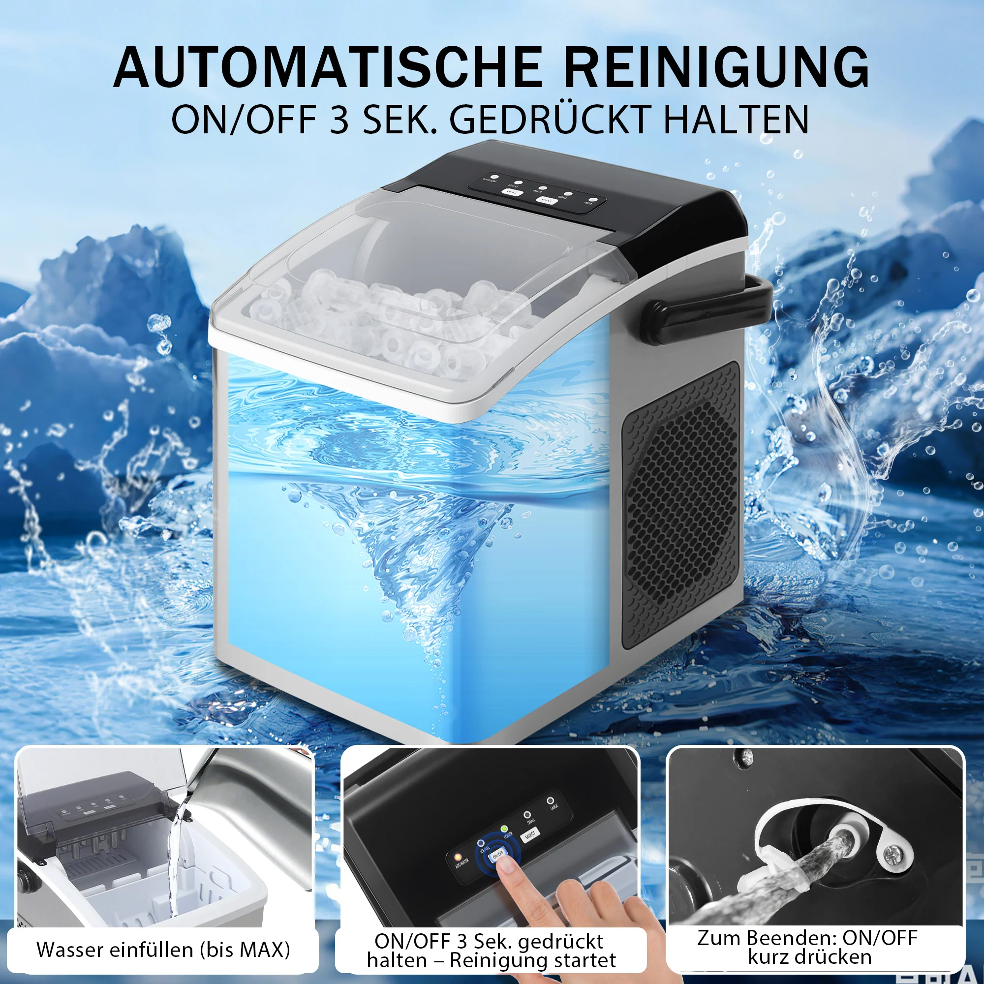 ZMH Eiswürfelbereiter mit Kompressor – 6 Eiswürfel in 9 Min 2 Kugelgrößen 1,3 L Tank für Zuhause - Image 9