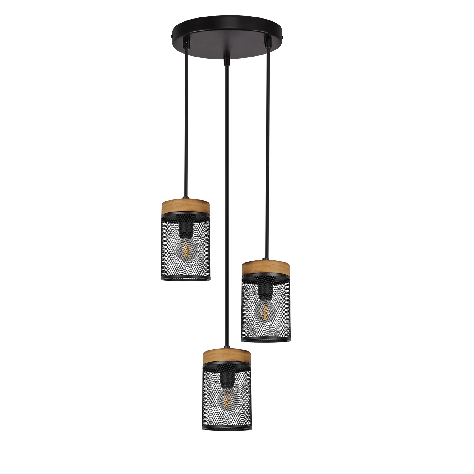 ZMH Hängelampe 3 flammig Holz Vinatge E14 Industrial Retro Pendelleuchte für Wohnzimmer Esszimmer