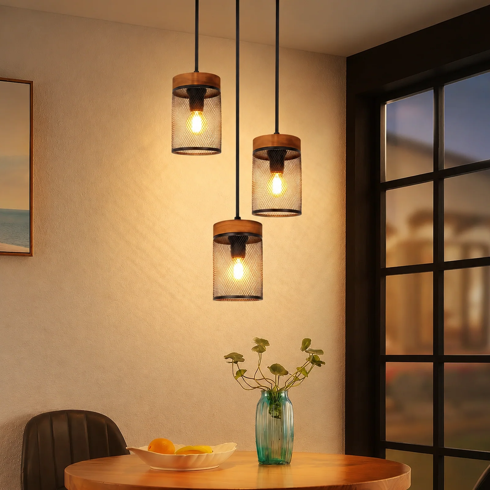 ZMH Hängelampe 3 flammig Holz Vinatge E14 Industrial Retro Pendelleuchte für Wohnzimmer Esszimmer - Image 2