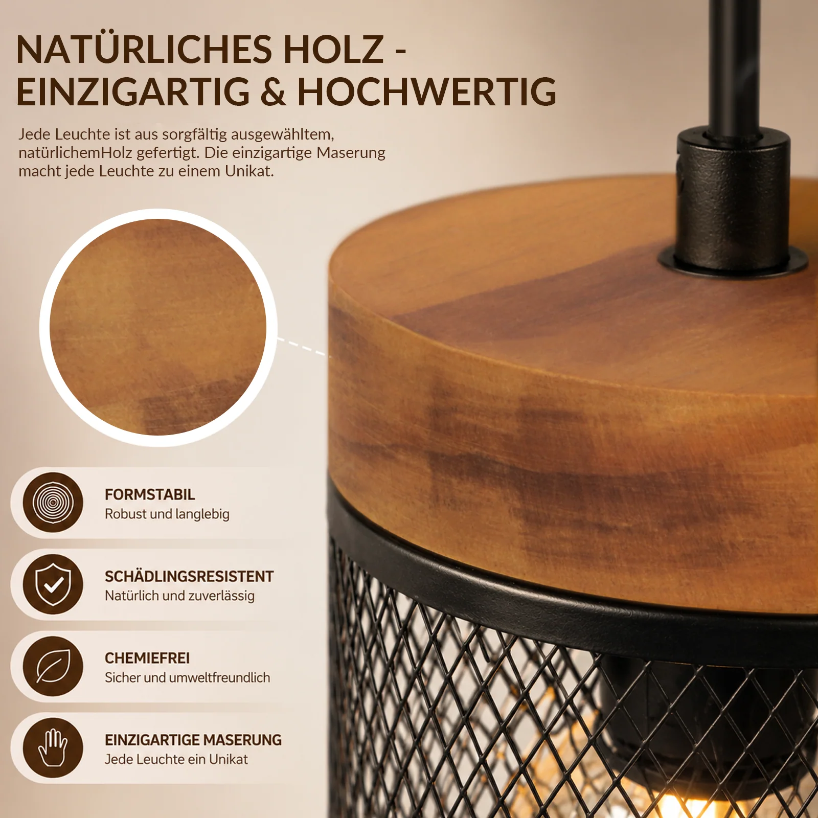 ZMH Hängelampe 3 flammig Holz Vinatge E14 Industrial Retro Pendelleuchte für Wohnzimmer Esszimmer - Image 7