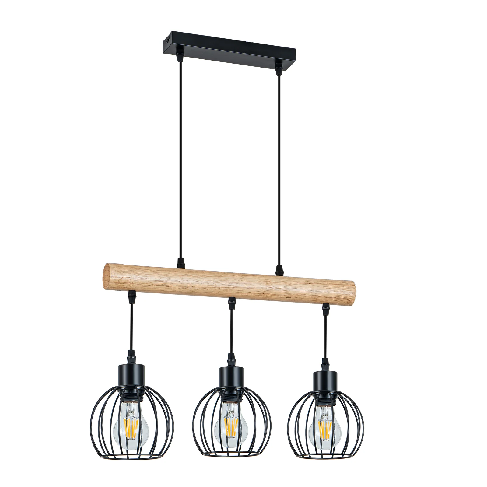 ZMH Hängelampe 3 flammig Vintage Industrial Holz Höhenverstellbar Pendelleuchte für Wohnzimmer Bar