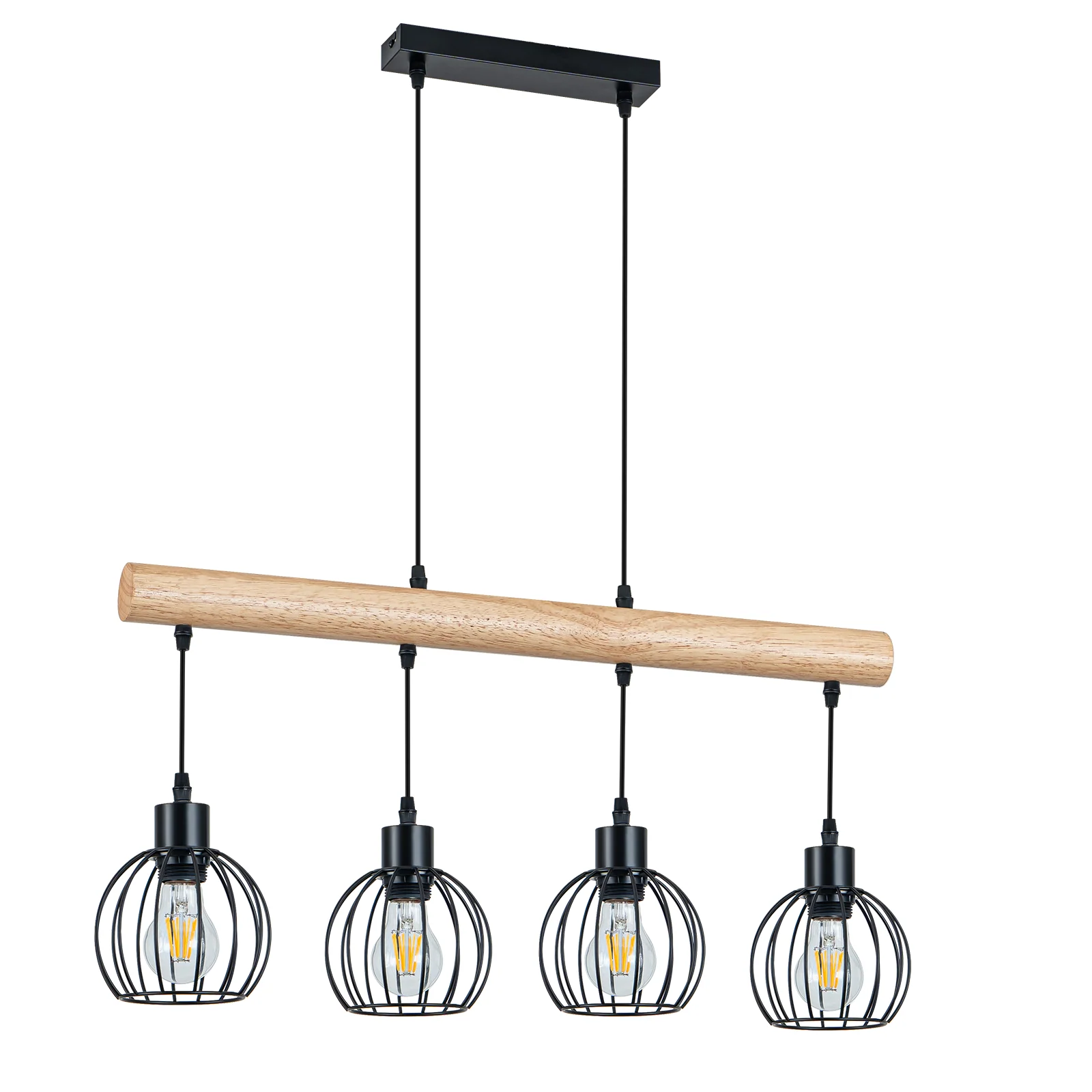ZMH Hängelampe 4 flammig Vintage Industrial Holz Höhenverstellbar Pendelleuchte für Wohnzimmer Bar