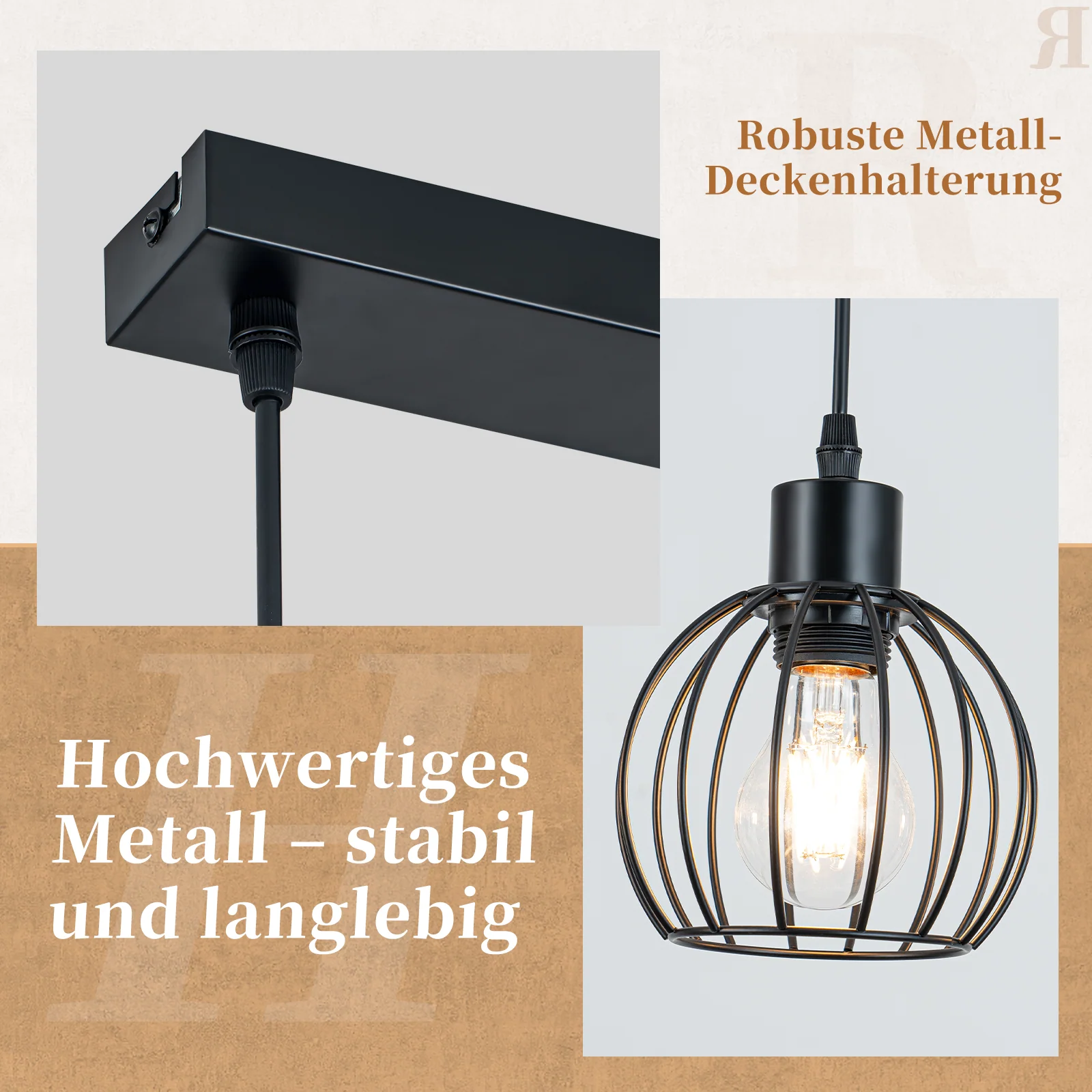ZMH Hängelampe 4 flammig Vintage Industrial Holz Höhenverstellbar Pendelleuchte für Wohnzimmer Bar - Image 7