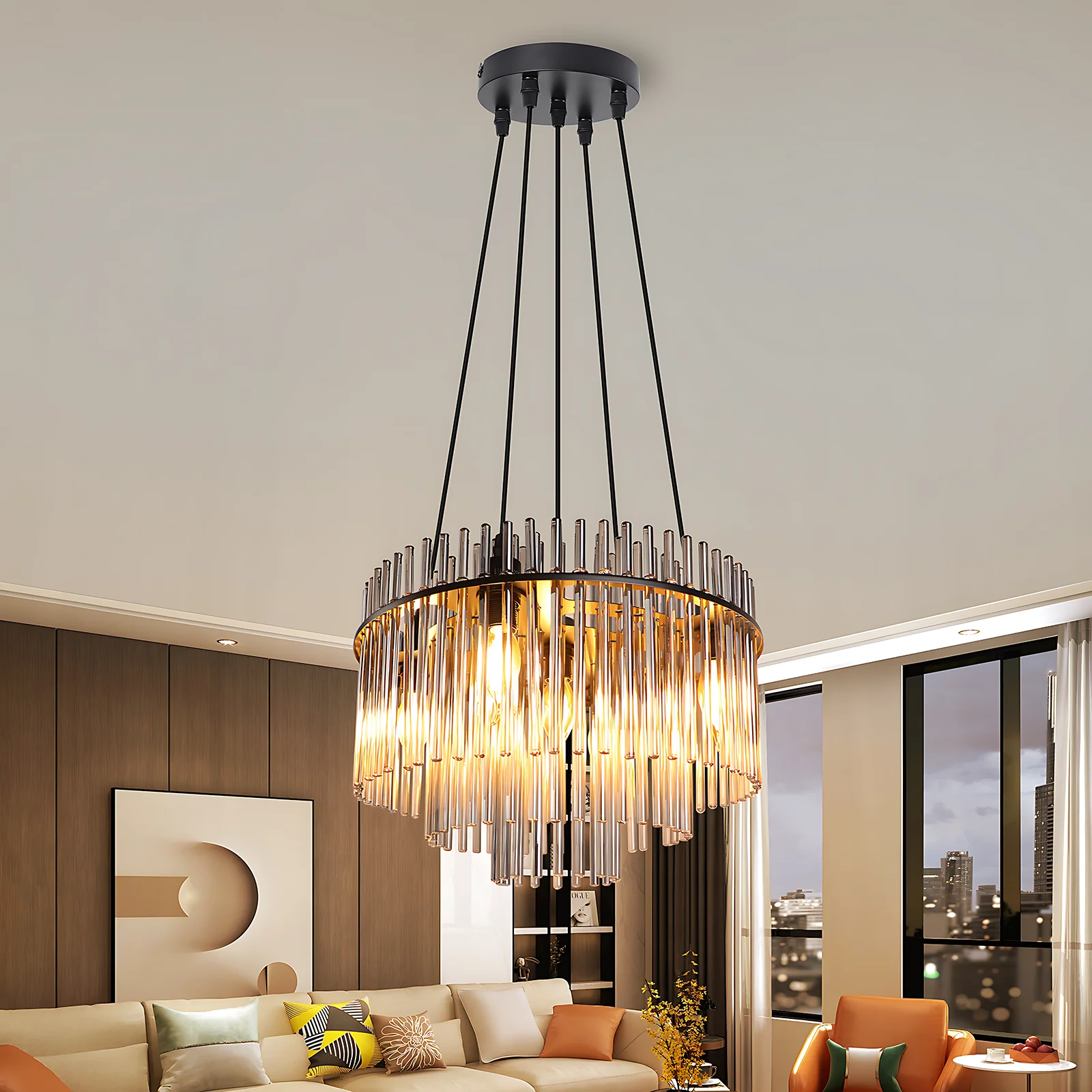 ZMH Hängelampe 5 Flammig Glas Schwarz E14 Esstisch Pendelleuchte für Wohnzimmer Ohne Leuchtmittel - Image 15