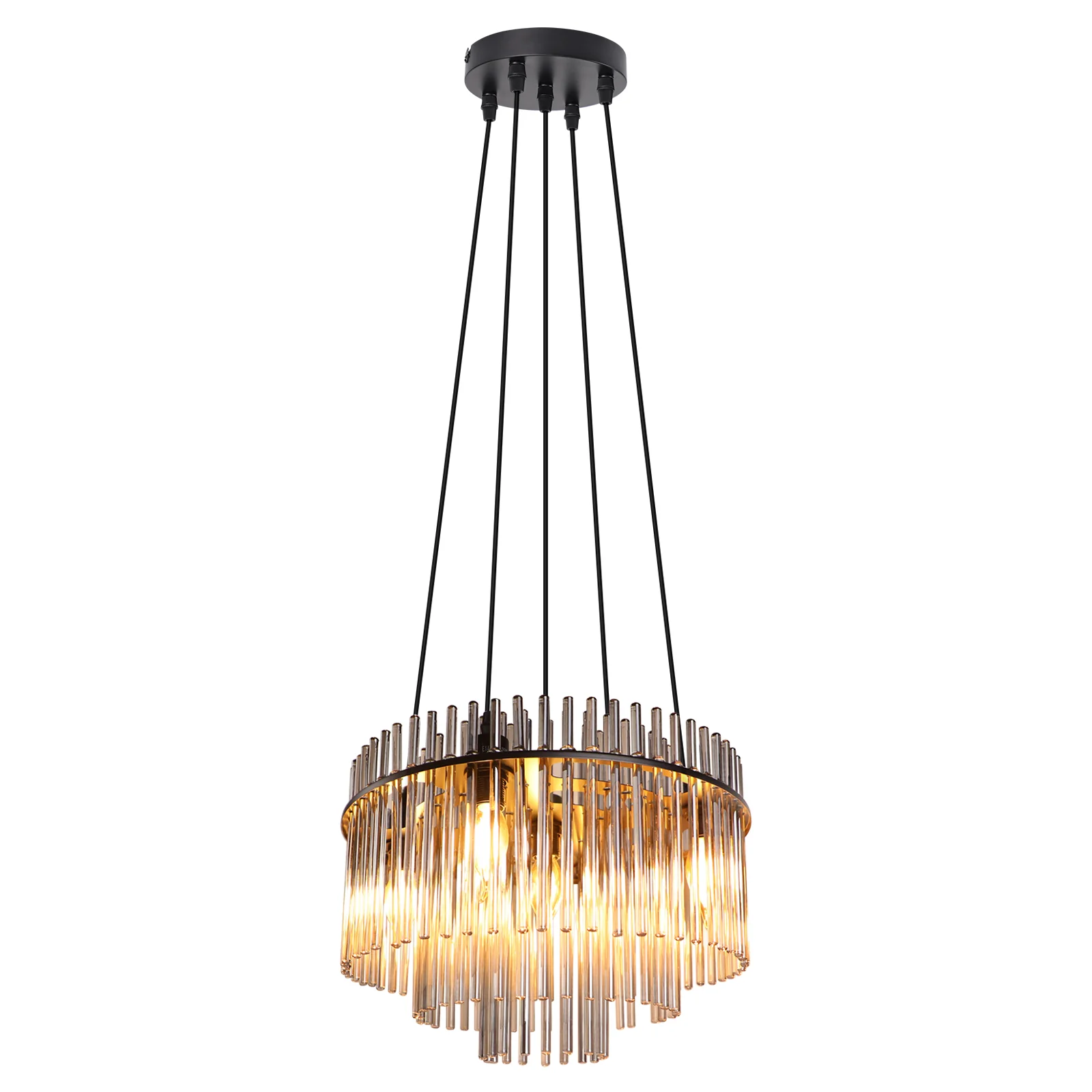 ZMH Hängelampe 5 Flammig Glas Schwarz E14 Esstisch Pendelleuchte für Wohnzimmer Ohne Leuchtmittel - Image 2