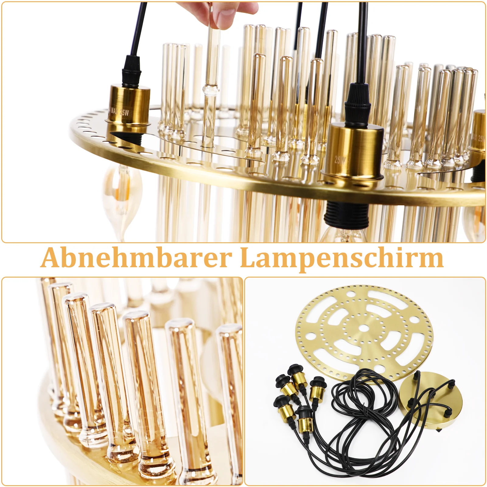 ZMH Hängelampe 5 Flammig Glas Schwarz E14 Esstisch Pendelleuchte für Wohnzimmer Ohne Leuchtmittel - Image 3