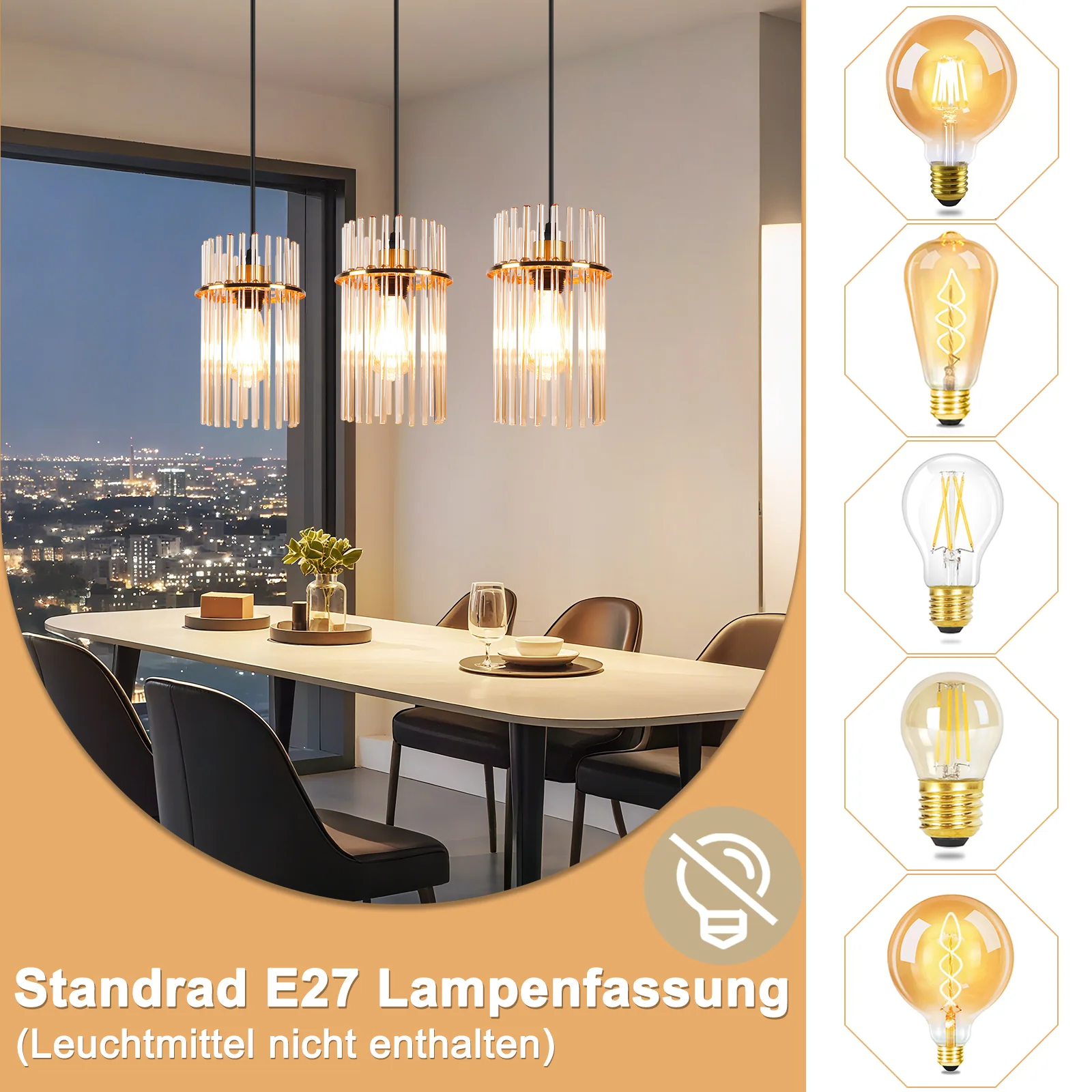 ZMH Hängelampe Glas 3 Flammig Schwarz E27 Esstisch Pendelleuchte für Wohnzimmer Ohne Leuchtmittel - Image 10