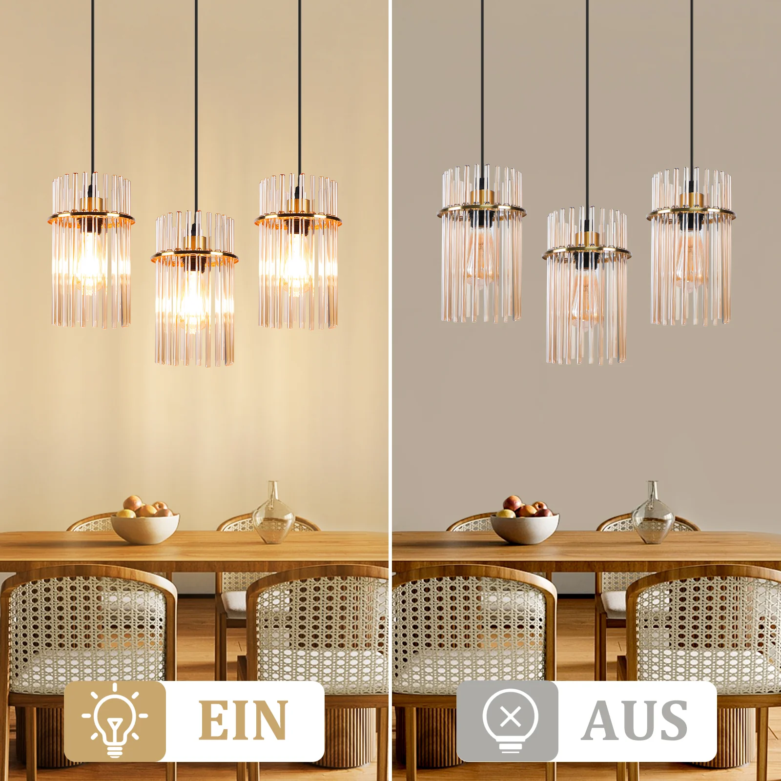 ZMH Hängelampe Glas 3 Flammig Schwarz E27 Esstisch Pendelleuchte für Wohnzimmer Ohne Leuchtmittel - Image 11