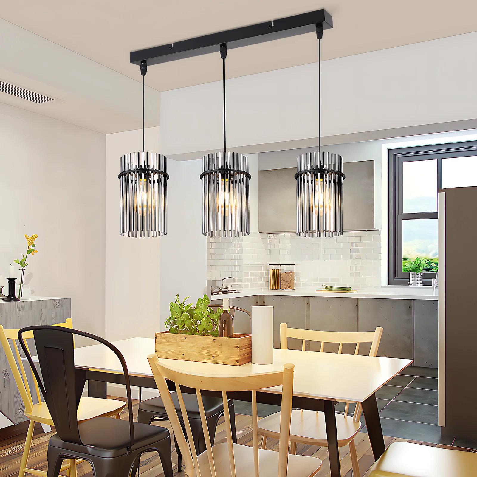 ZMH Hängelampe Glas 3 Flammig Schwarz E27 Esstisch Pendelleuchte für Wohnzimmer Ohne Leuchtmittel - Image 16
