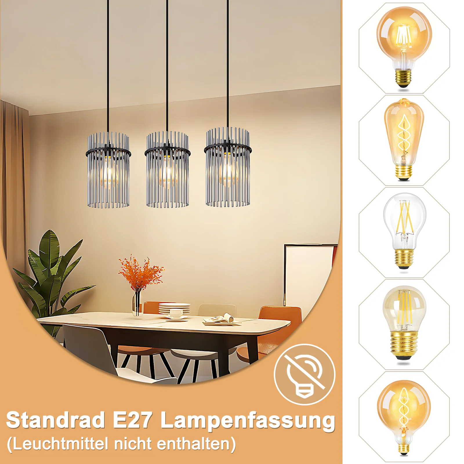 ZMH Hängelampe Glas 3 Flammig Schwarz E27 Esstisch Pendelleuchte für Wohnzimmer Ohne Leuchtmittel - Image 19