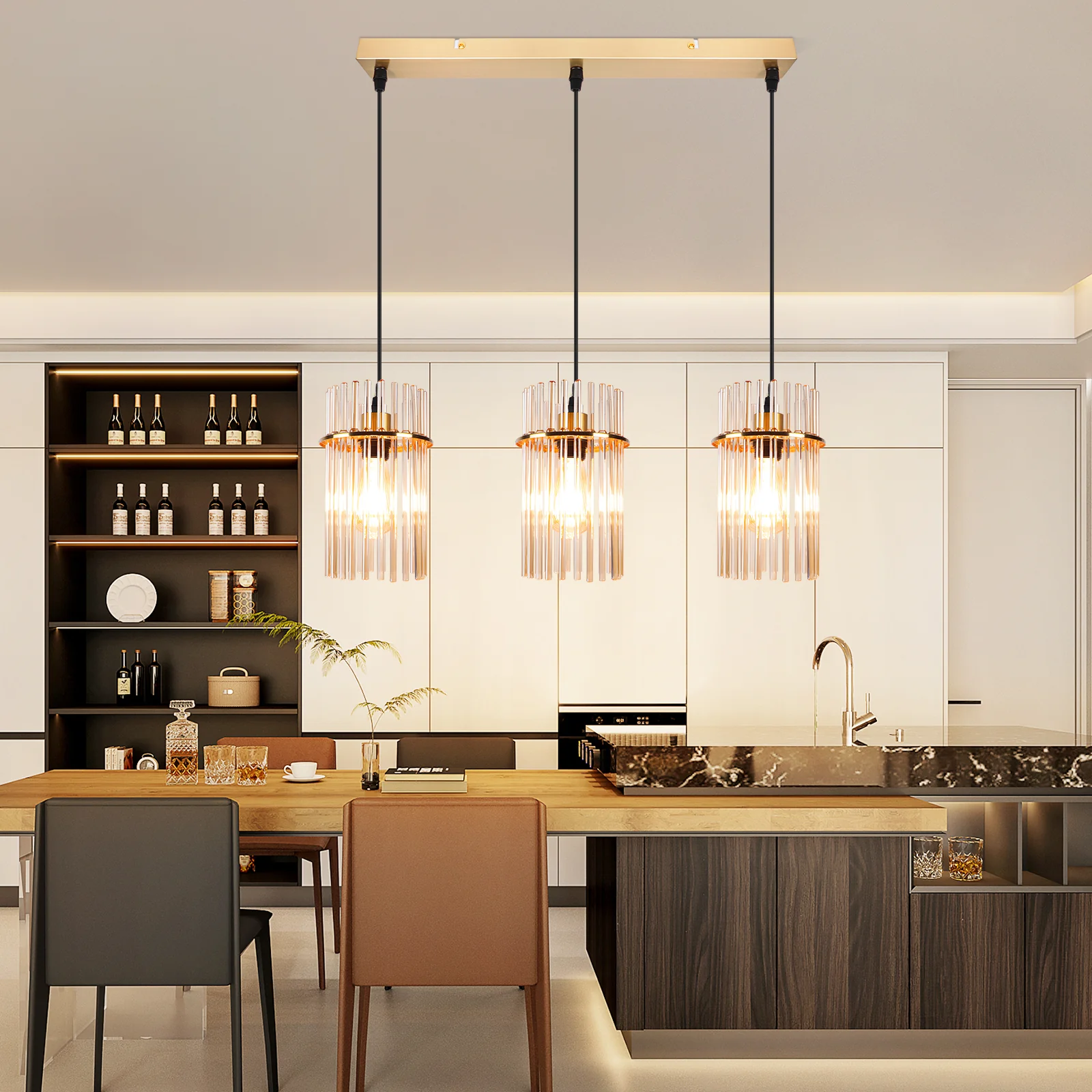 ZMH Hängelampe Glas 3 Flammig Schwarz E27 Esstisch Pendelleuchte für Wohnzimmer Ohne Leuchtmittel - Image 8