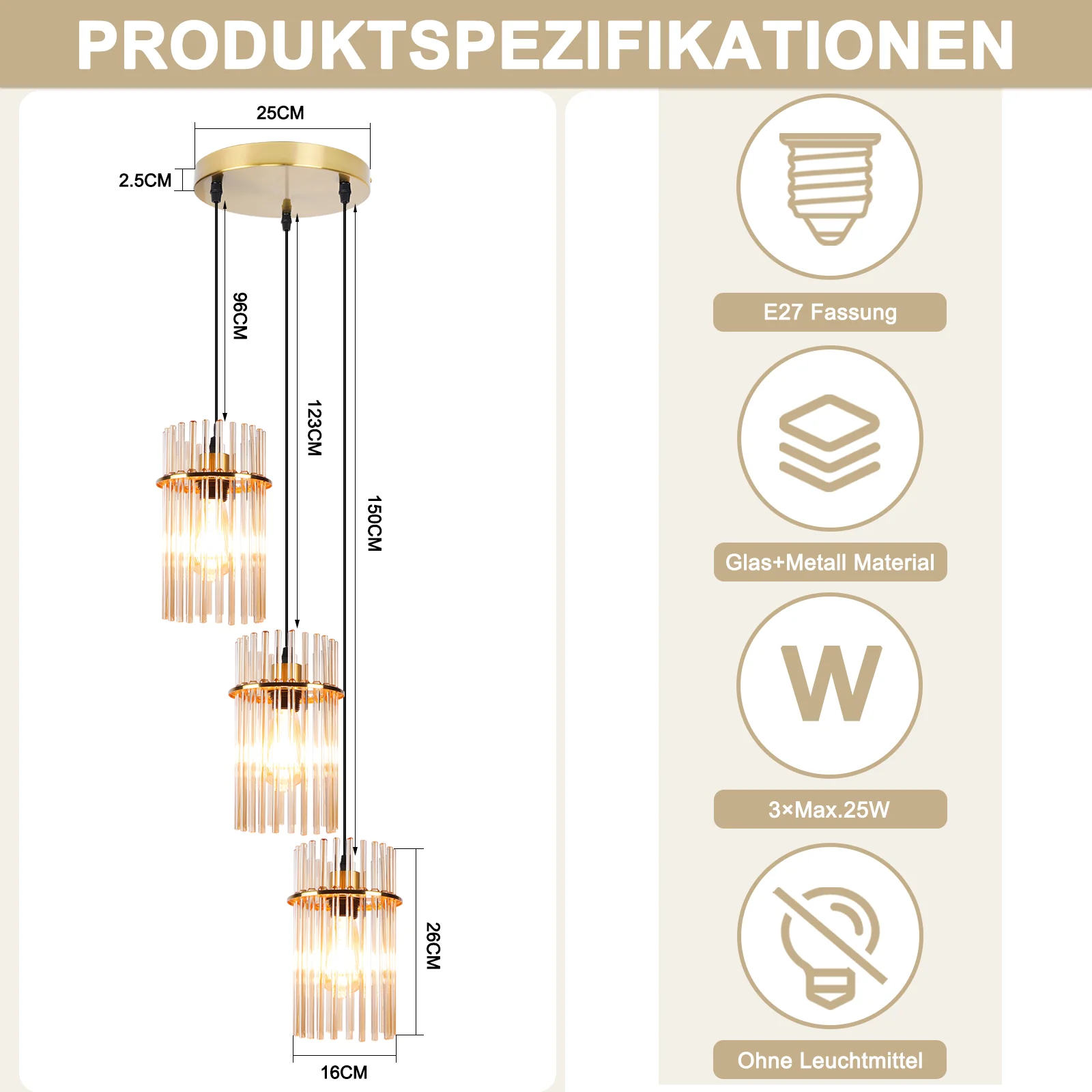 ZMH Hängelampe Glas 3 Flammig Rund Schwarz E27 Pendelleuchte für Esszimmer Ohne Leuchtmittel - Image 7